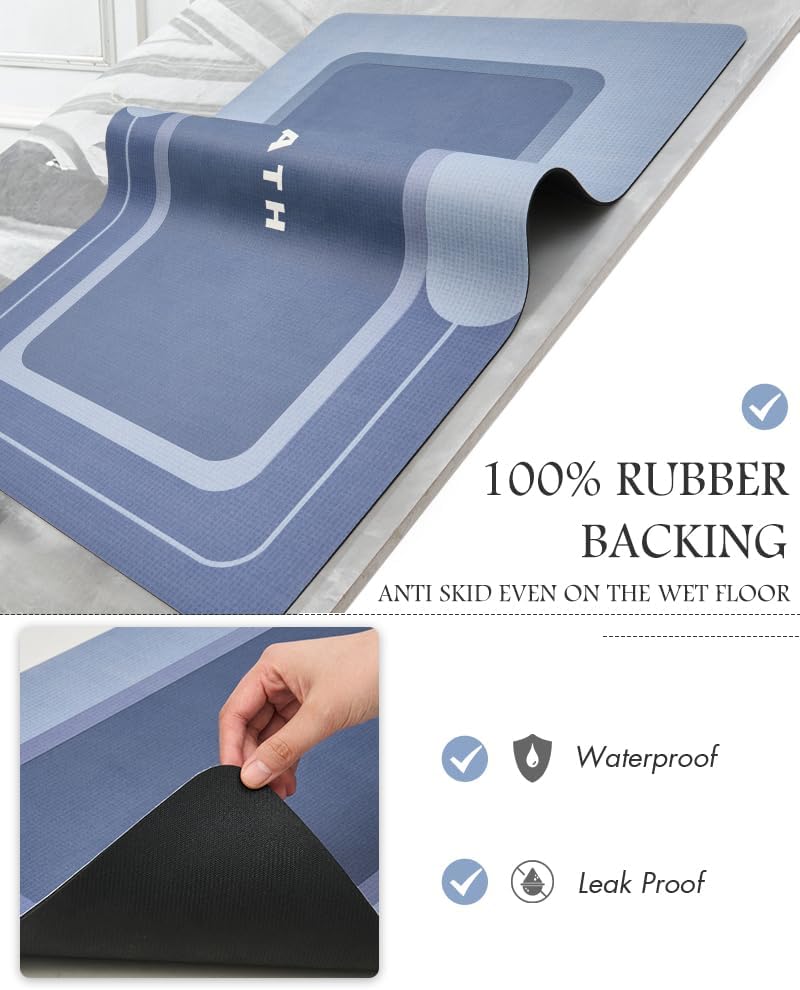 MontVoo-Bath Mat Rug Long Non Slip Super Absorbent Bathroom Runner Stain Resistant Quick Dry Thin Bathroom Mat Fit Under Door-24"x70",Navy