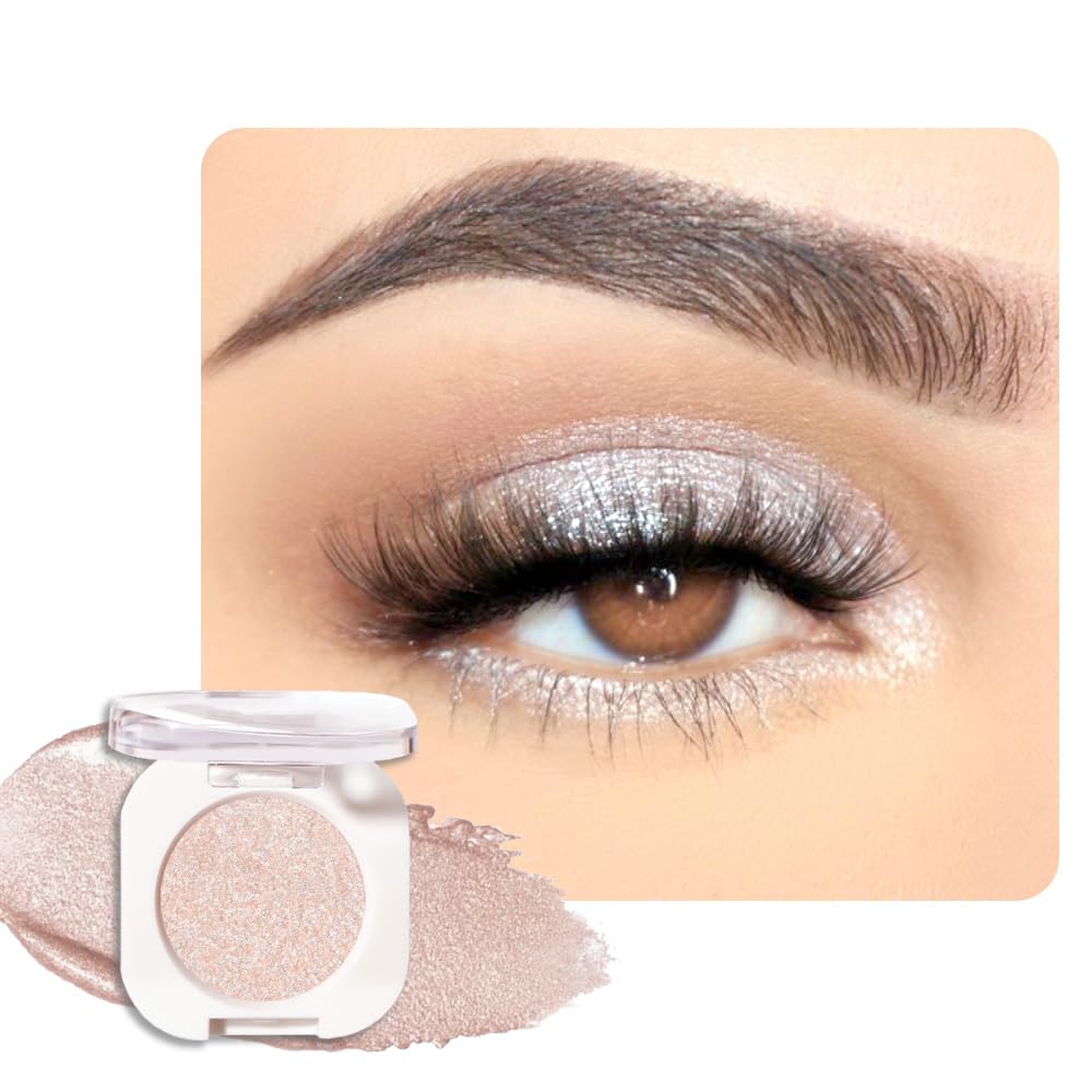 Pear White Shimmer Single Eyeshadow Makeup, Neutral Powde Eye Shadow for Women, Sparkly Pearl Glitter Singles Eyeshadow Palette Pigmented Waterproof, sombras para ojos, Girls Eyeshadows Gift 23