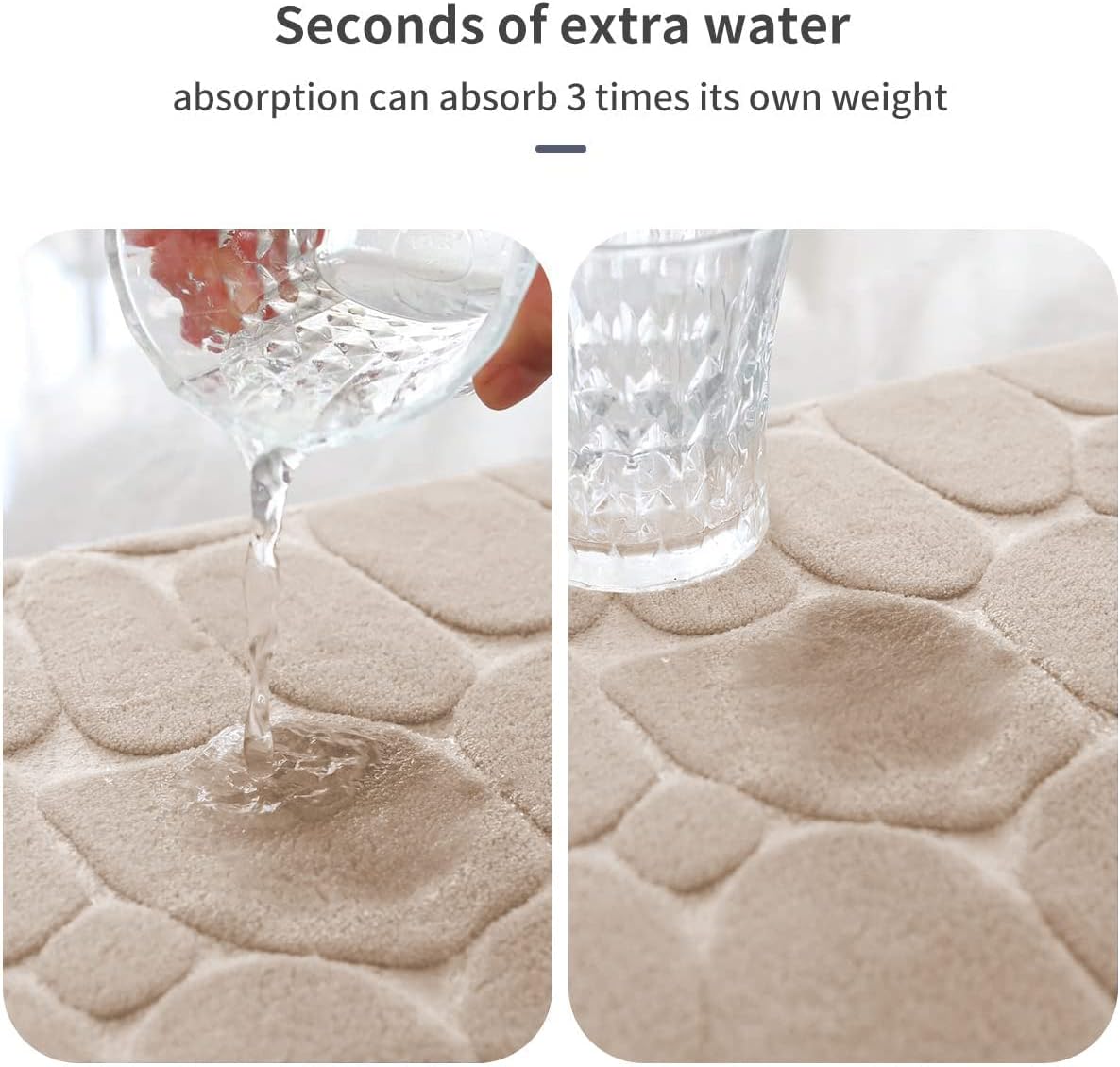YIHOUSE Memory Foam Bath Mat Cobblestone Bathroom Rugs Super Water Absorbent Bath Mats for Bathroom Machine Washable Bath Rugs(20x32,Khaki)