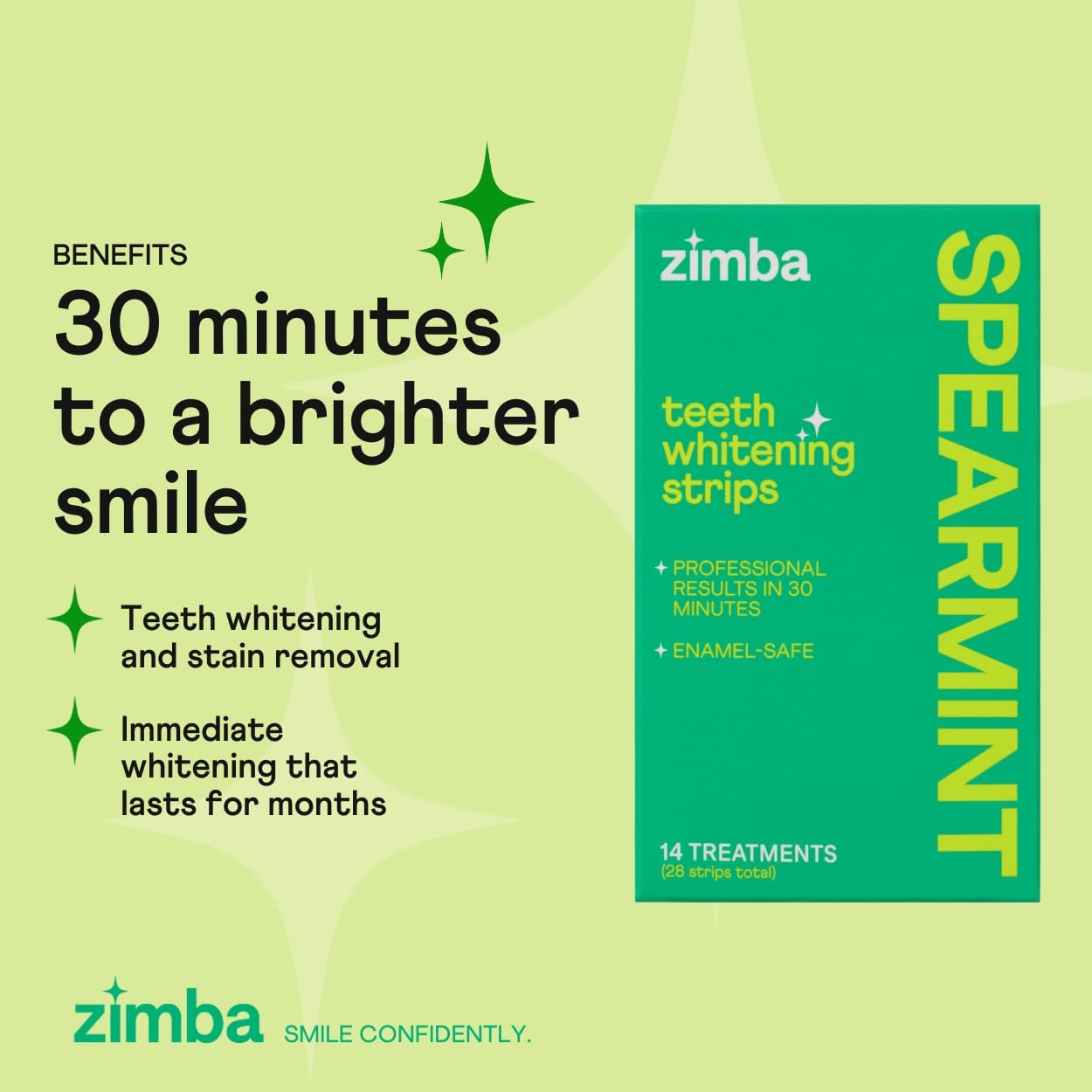 Zimba Teeth Whitening Strips for Teeth Sensitive, White Strips for Teeth Whitening, Teeth Whitener Stain Remover 28 White Strips Included Per Pack, 2 Pack (14 Day Treatment), Spearmint and Watermelon