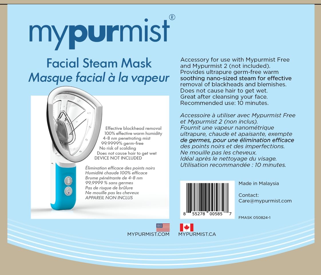 Mypurmist® Essential Kit Plus Facial Steam - Steam Inhaler & Facial Steamer Combo, Personal Handheld Ultrapure Steam - Sinus Congestion Cold Cough Relief Vocal Care Skincare (Plug-in)
