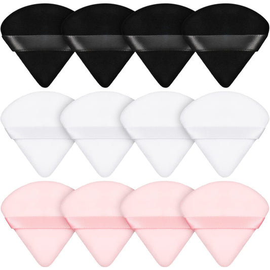 Maitys 12 Pieces Powder Puff Triangle Face Makeup Cosmetic for Loose Powder Soft Body Washable Reusable Foundation Sponge Mineral Wet Dry Makeup Tool for Women(Small,Black, White, Pink)