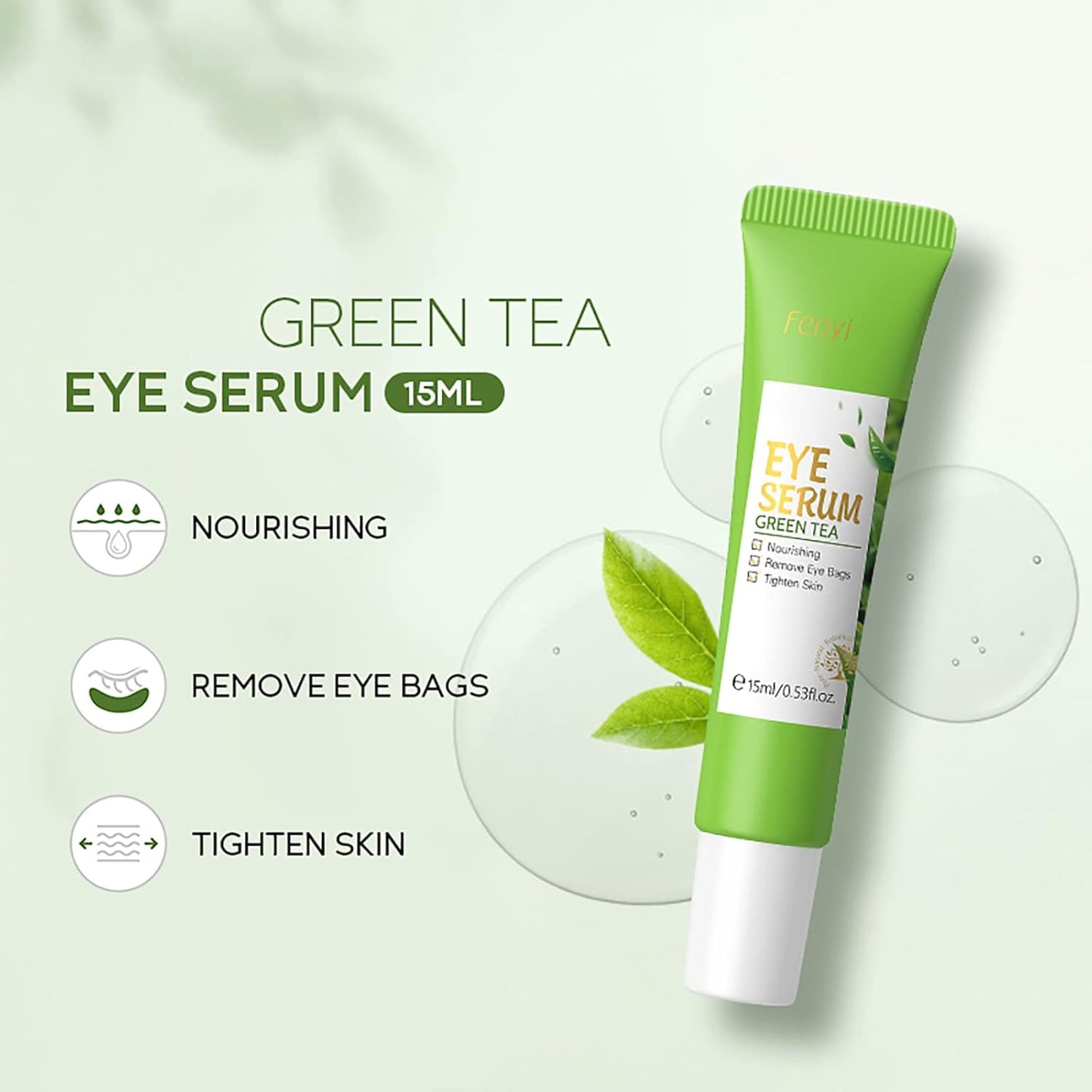 AKARY Green Tea Eye Serum and Under Eye Roller Cream, for Eye Bags Puffiness, Caffeine Eye Cream with 360° Massage Ball Reduce Wrinkles and Fine Lines, Under Eyes, Moisturizing, Hydrating, Firming Eye Skin (Green Tea)