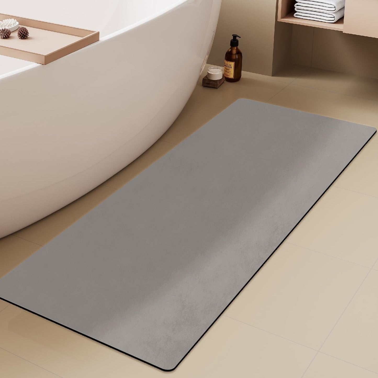 Bathroom Mat Quick Dry, Bathroom Rugs Non Slip Washable Thin Absorbent Bath Mat Fits Under Door Bathroom Floor Mat Perfect for Bath, Shower, or Sink 24"x60" Light Grey
