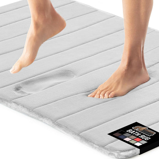 GORILLA GRIP Memory Foam Bath Mat, Soft Absorbent US Designed Bathroom Rug, Gripping Dots Machine Washable Bathmat, Cushioned Floor Mats, Shower Sink Rugs Room Décor Accessories, 42x24 Light Gray