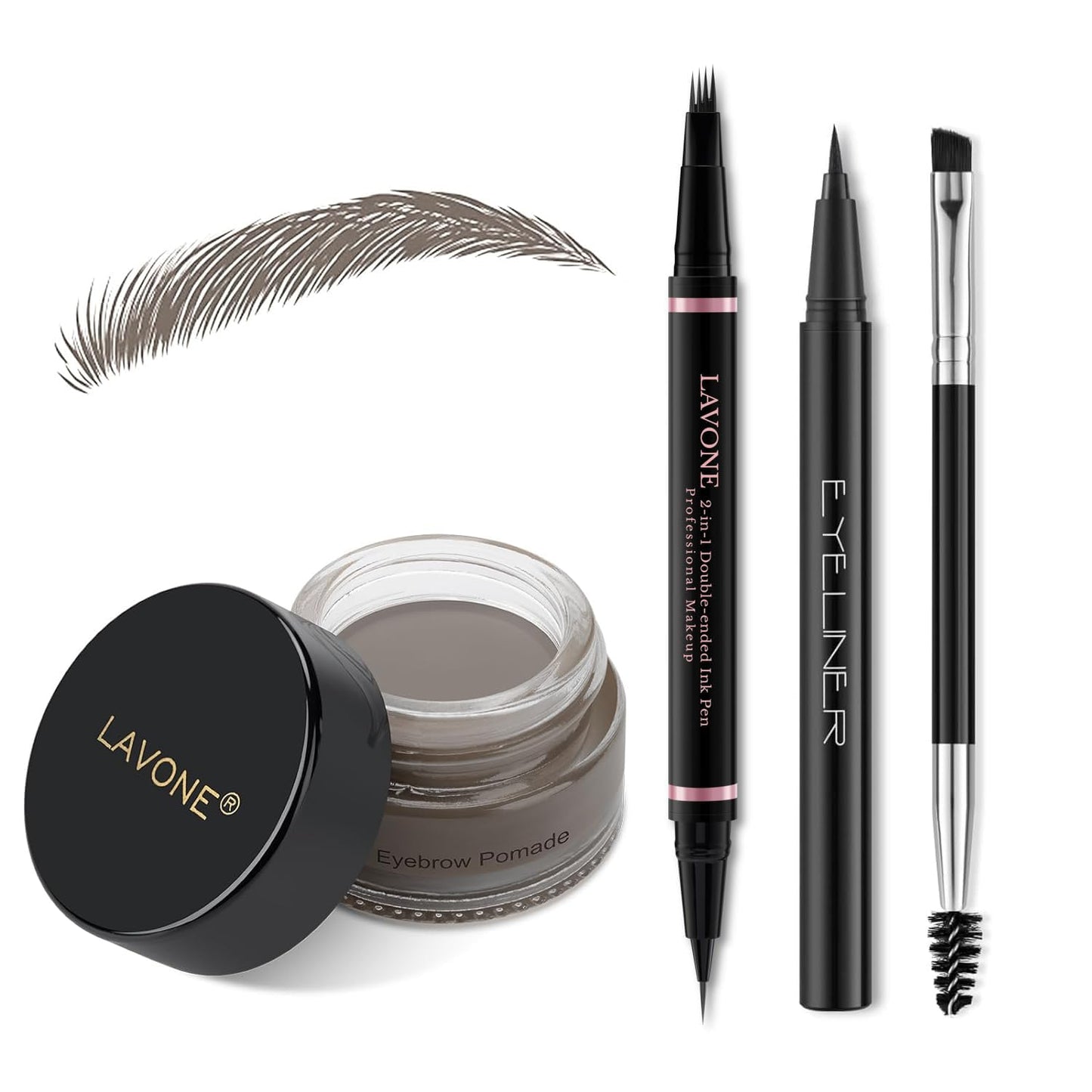 Eyebrow Pencil Makeup Kit, with Waterproof 2-IN-1 Microblading Eyebrow Pen, Eyebrow Pomade, Eyeliner and Dual-ended Eyebrow Brush, Brow Pencil Kit for Natural Eyebrows - Grey
