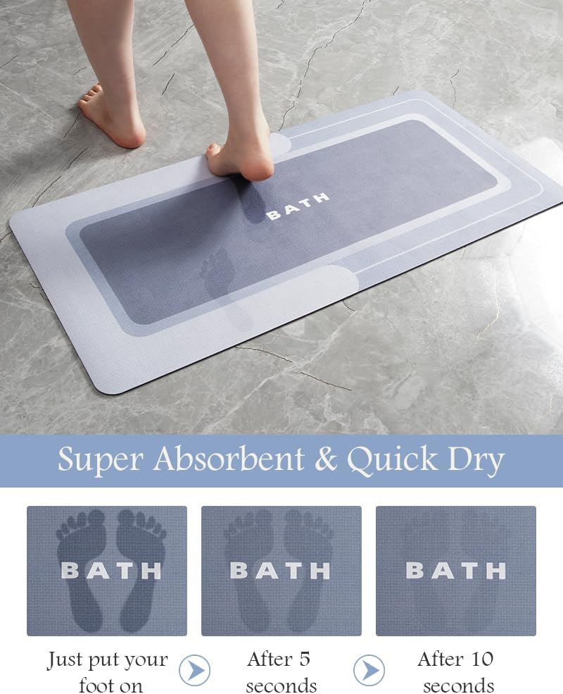 MontVoo-Bath Mat Rug Long Non Slip Super Absorbent Bathroom Runner Stain Resistant Quick Dry Thin Bathroom Mat Fit Under Door-24"x70",Blue
