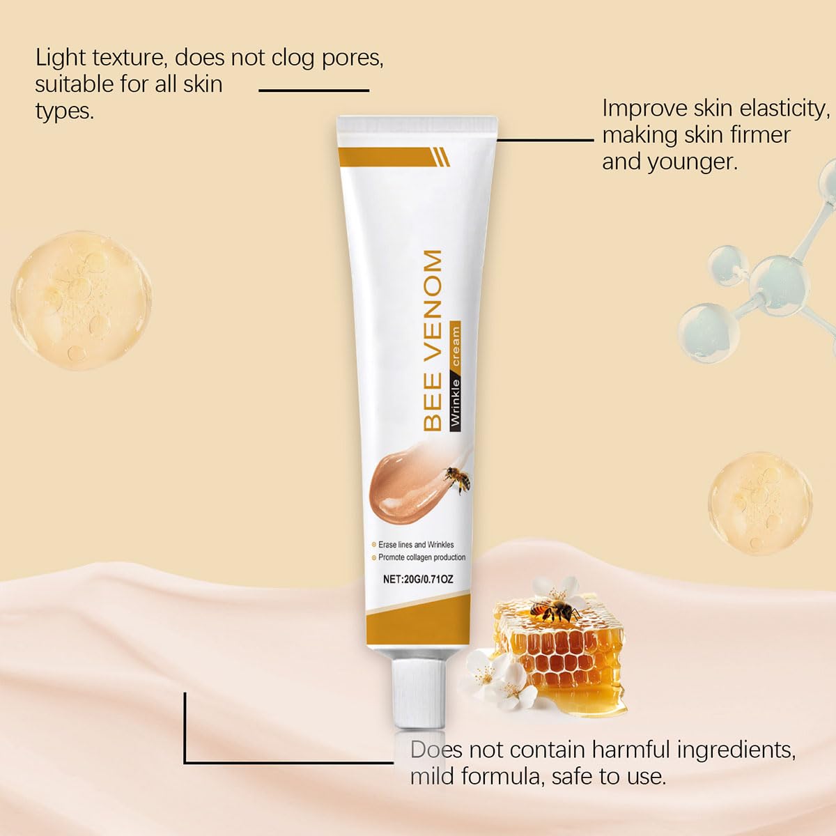 Bee Venom Moisturiser Cream Wrinkle Removal & Firming, Anti-Aging Eye&Face Bee Venom Skin Treatment Cream, Natural And Non-Irritating, Lifting & Recovery For All Skin Type (2 Packs, 20g)