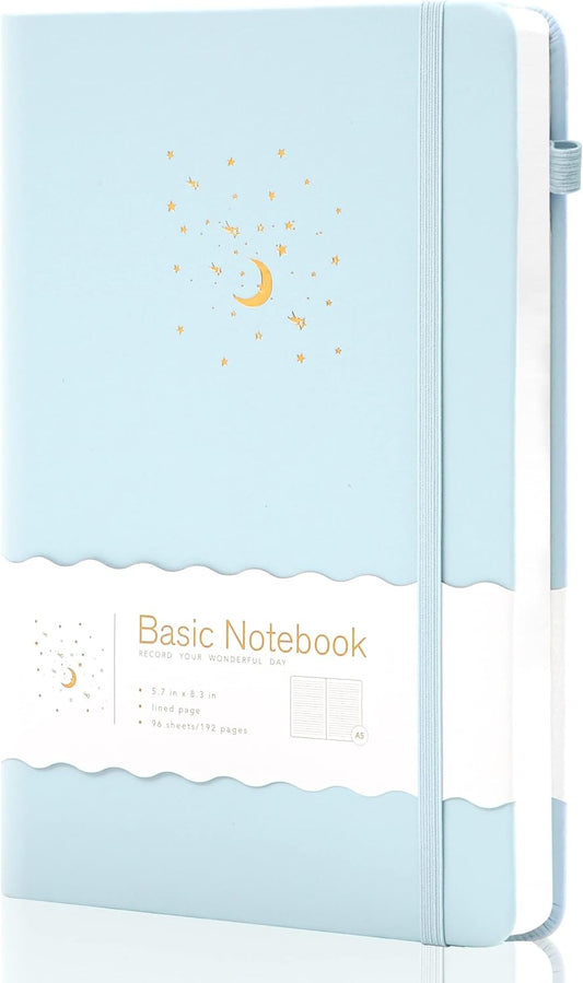 CAGIE Lined Journal Notebook for Work, 196 Pages, Medium 5.7" x 8.3", Hardcover Notebook Journal with Pen Loop, (Sky Blue Ruled), Gifts