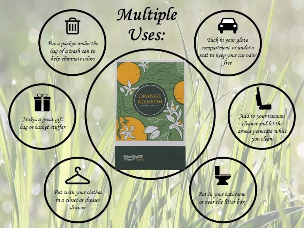 Orange Blossom Scented Sachets Pack of 6, Spring and Summer - Long-Lasting Scented Bags, Home Fragrance, Air Freshener & Deodorizer for Closet, Room, Drawer, or Cars, Made in USA