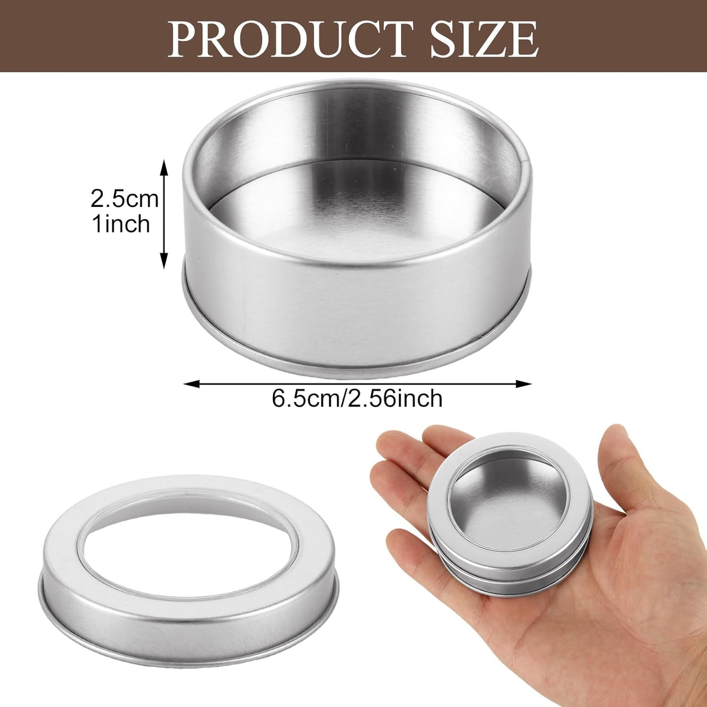 50Pcs 2 Oz Metal Tin Cans, Round Empty Containers with Clear Top, Salve Tins Containers With Lids for Candles Salve Cosmetic Candies Food Storage