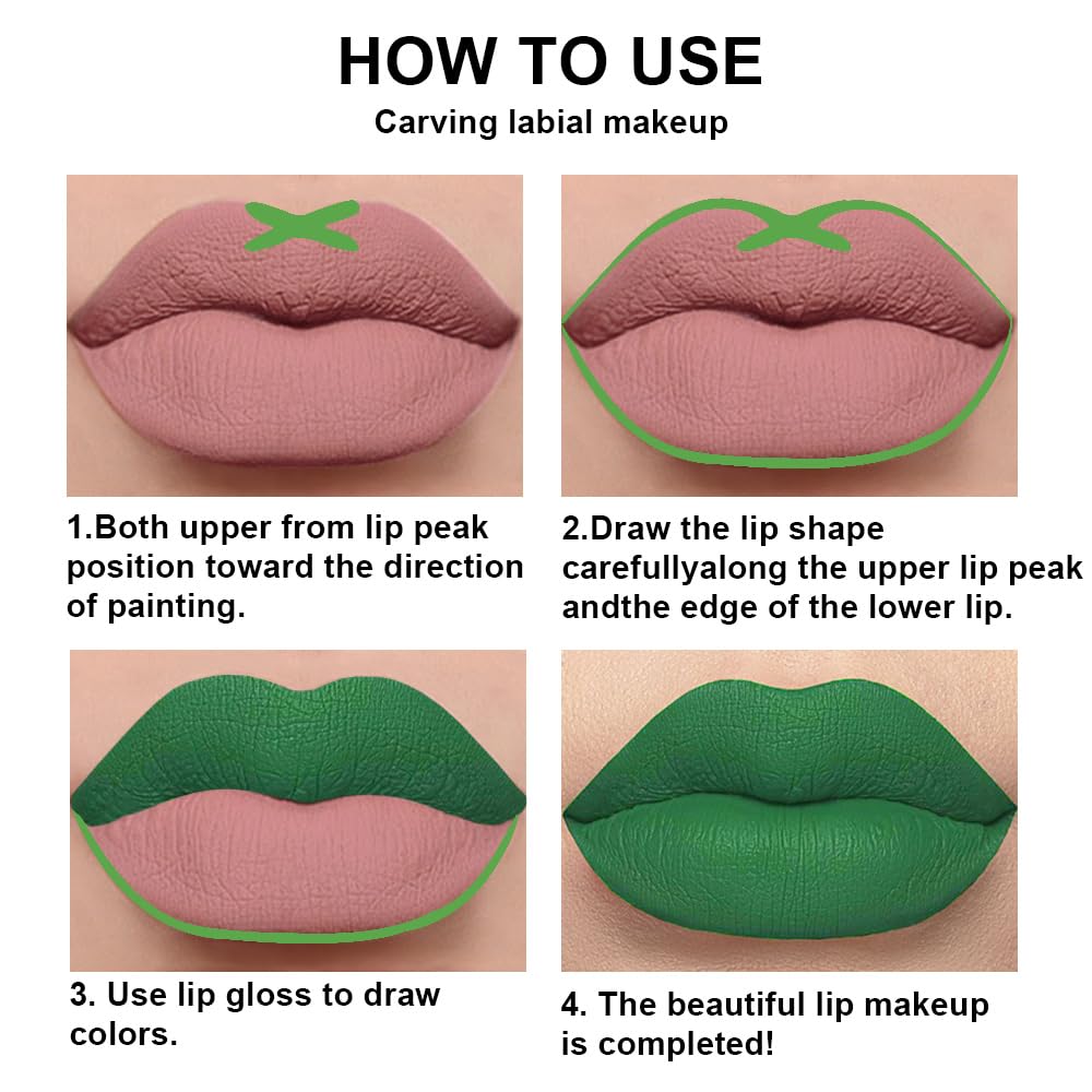 evpct 2Pcs Light Festival Green Matte Liquid Lipstick Lip Gloss Stain and Retractable Lip Liner Makeup Set for Women Long Lasting Waterproof 24 Hours Lipstick labial mate larga duracion 24 49#