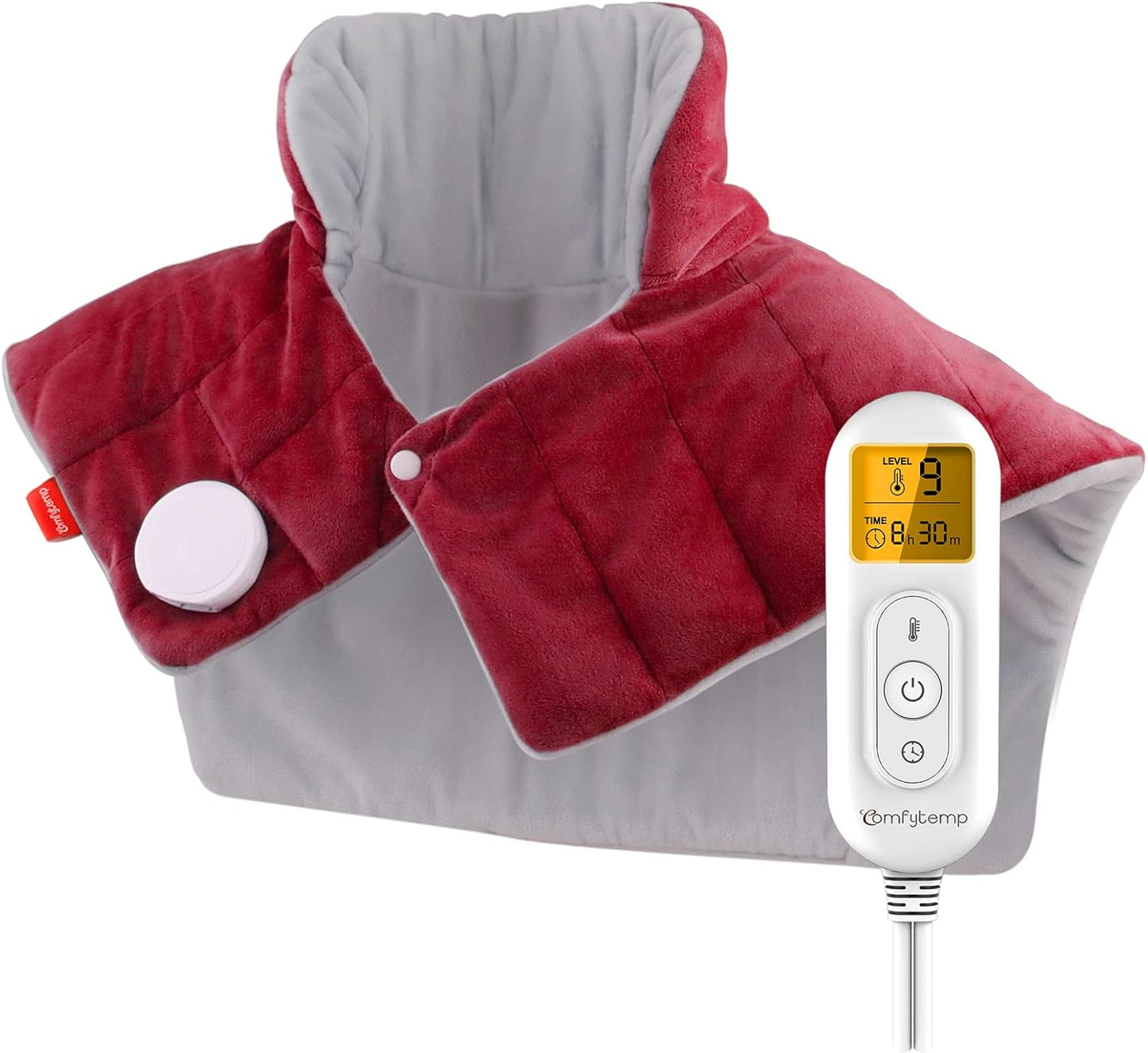 Heating Pad for Neck and Shoulders and Back, Comfytemp Weighted Electric Heat Pad for Pain Relief, 2.6lb Large Heated Wrap, 9 Heat Settings, 11 Auto-Off, Women Men Birthday Gifts Red