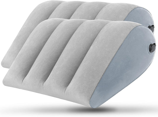 Portable Inflatable Wedge Pillow 2 Pack,Body Positioner for Sleep Support, Large 20in Adjustable Travel Cushion - Lightweight Bed/Leg/Partner Support Pillow, Fast Inflation, Grey