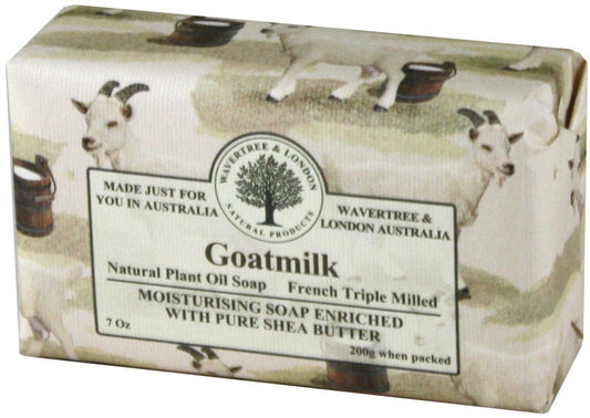Wavertree & London Natural Goat Milk Soap Bars (1 Bar) – 7oz Individually Wrapped, French Triple Milled Moisturizing Bath Bar Soap Enriched with Shea Butter, Chemical-Free Sensitive Skin Bar Soap