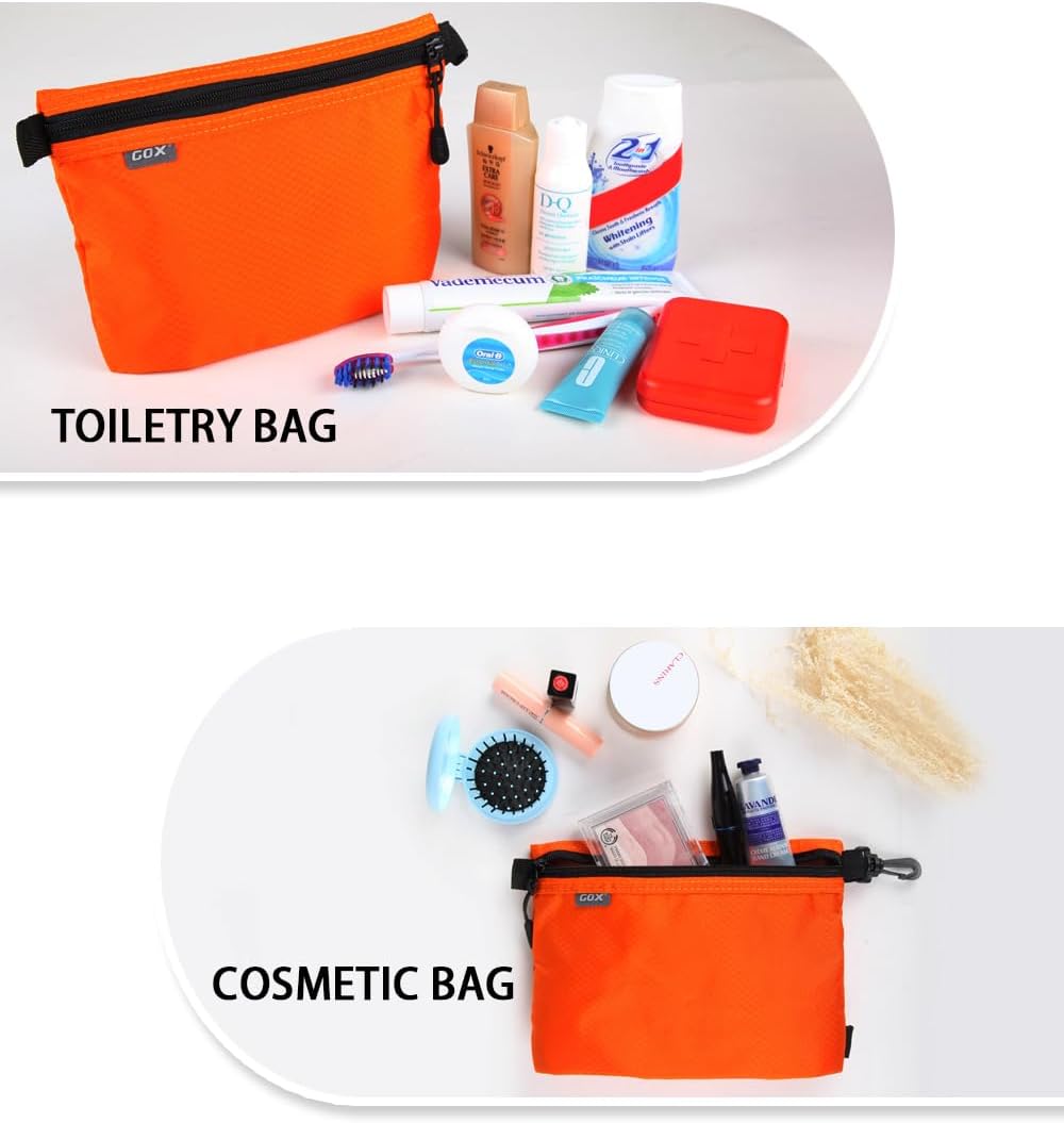GOX Small Toiletry Bag for Men Bulk Cosmetic Bag Dopp Kit Carry On Zipper Pouch Organization Nylon Small Packing Sack Waterproof(Orange)