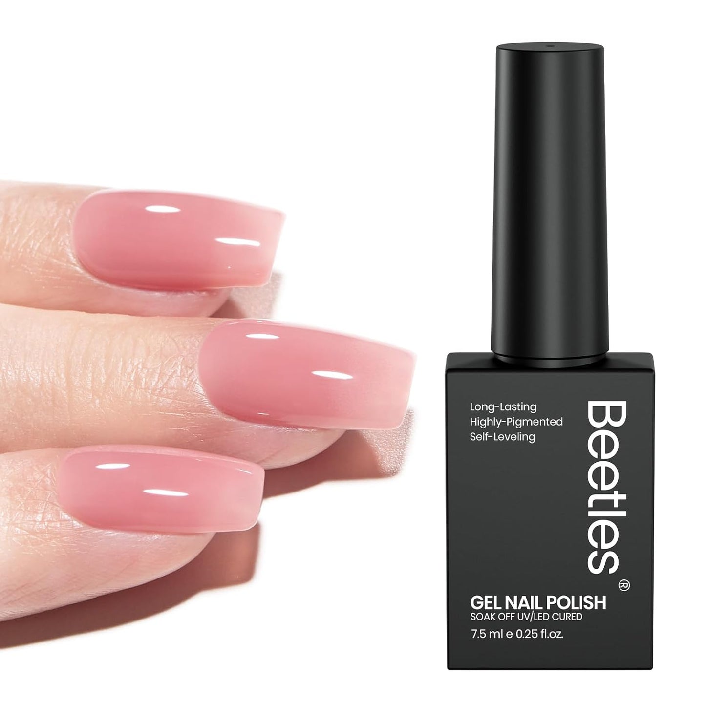 Beetles Nude Pink Gel Nail Polish - Muted Bloom Clear Pink, Natural Jelly Gel Polish, Sheer Translucent Colors, Nail Concealer Soak Off UV French Nail Art Manicure Gift for Women 15ML