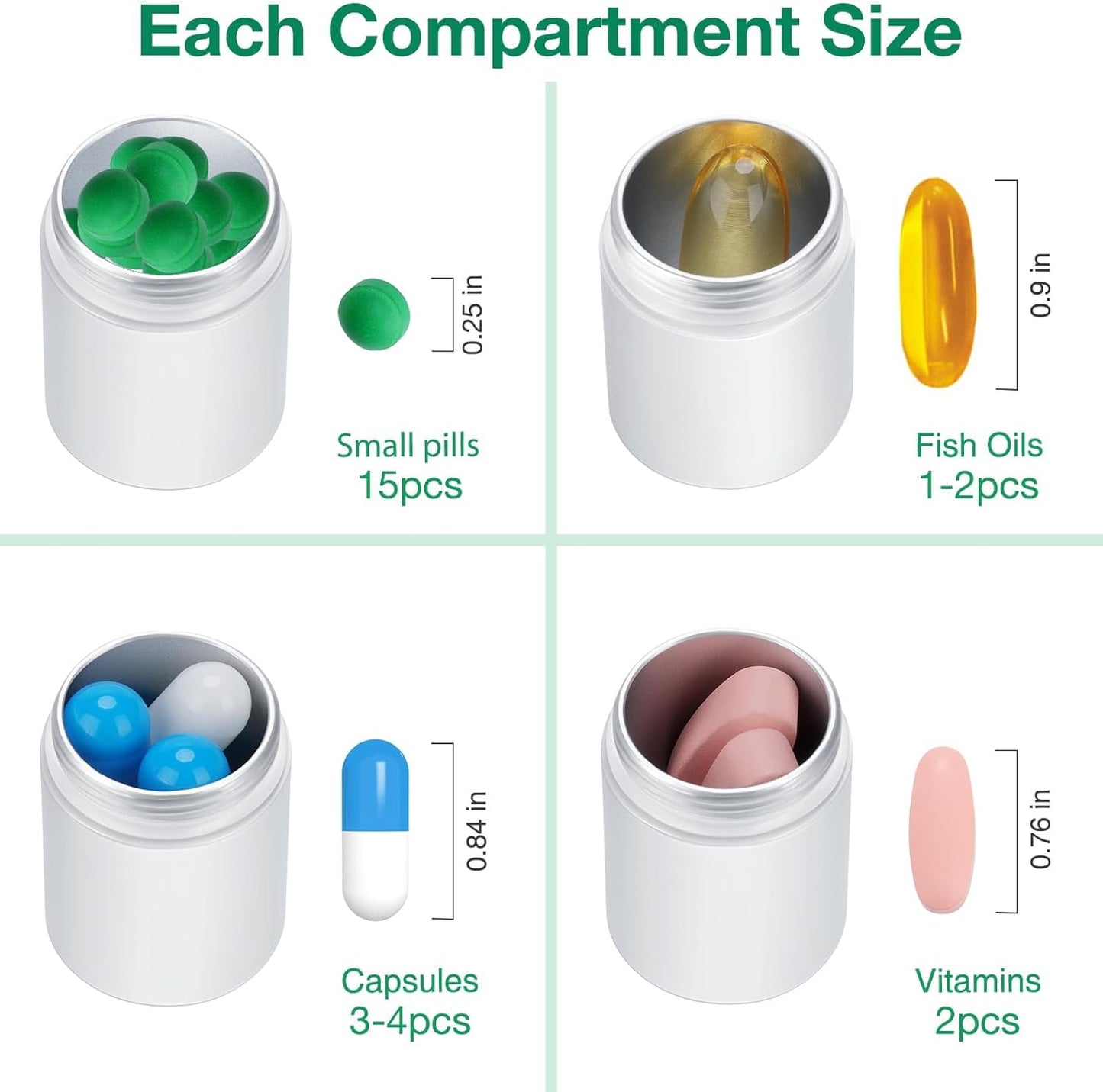 Opret Keychain Pill Holder, 3 Compartments Metal Small Pill Case, Waterproof Portable Travel Pill Box, Pill Container for Purse (Silver)