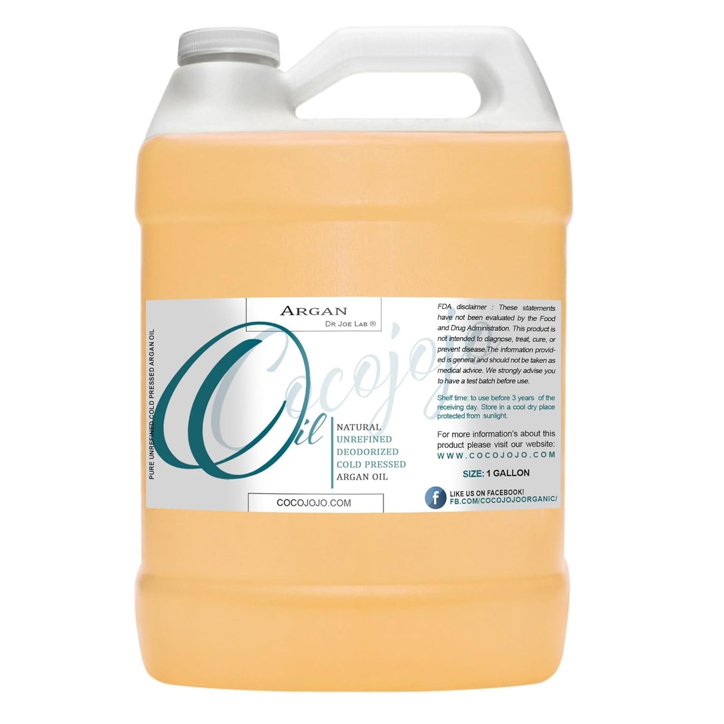 cocojojo Pure Deodorized Argan Oil - All Natural - Moroccan Argan Oil - Filtered to Reduce Smell - Perfect for Skin, Face, Hair, Nails - Reduced Scent - (1 Gallon)