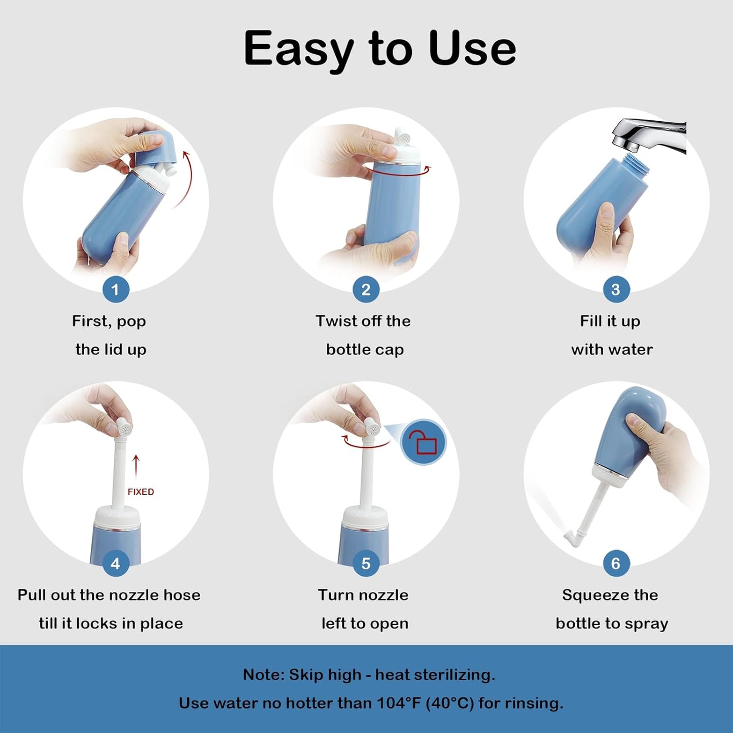 Portable Bidet Large Capacity 400ml, Travel Bidet for Women and Men, Personal Handheld Bidet Toilet, No Batteries Needed