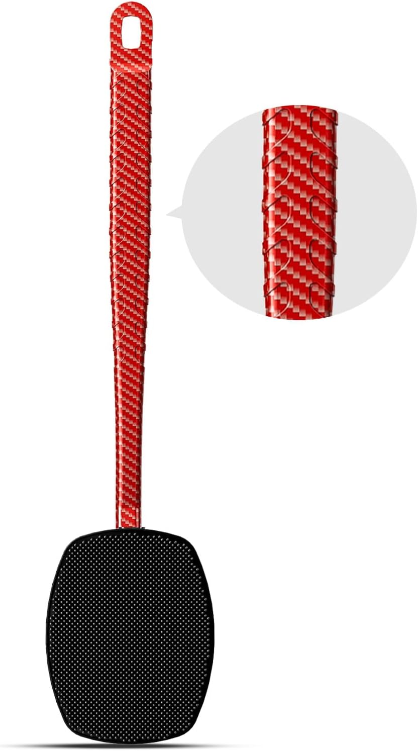 New Carbon Fiber- Red Silicone Back Scrubber for Shower, Back Shower Brush with Long Handle Back Scrubber for Men and Women