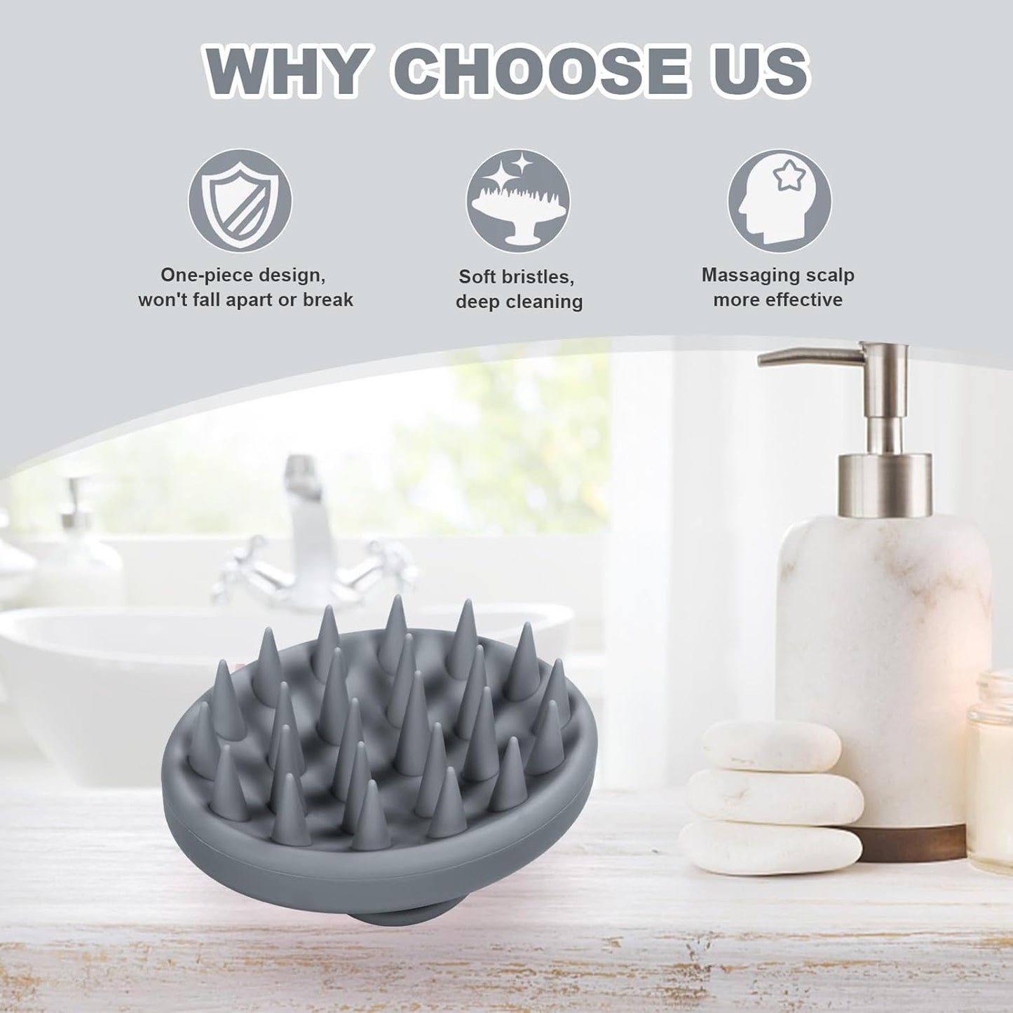 Silicone Scalp Massager, Scalp Scrubber for Hair Growth with Soft Bristles, Scalp Exfoliator Brush Dandruff Removal Shampoo Brush for Wet Dry Scalp Care (Grey)