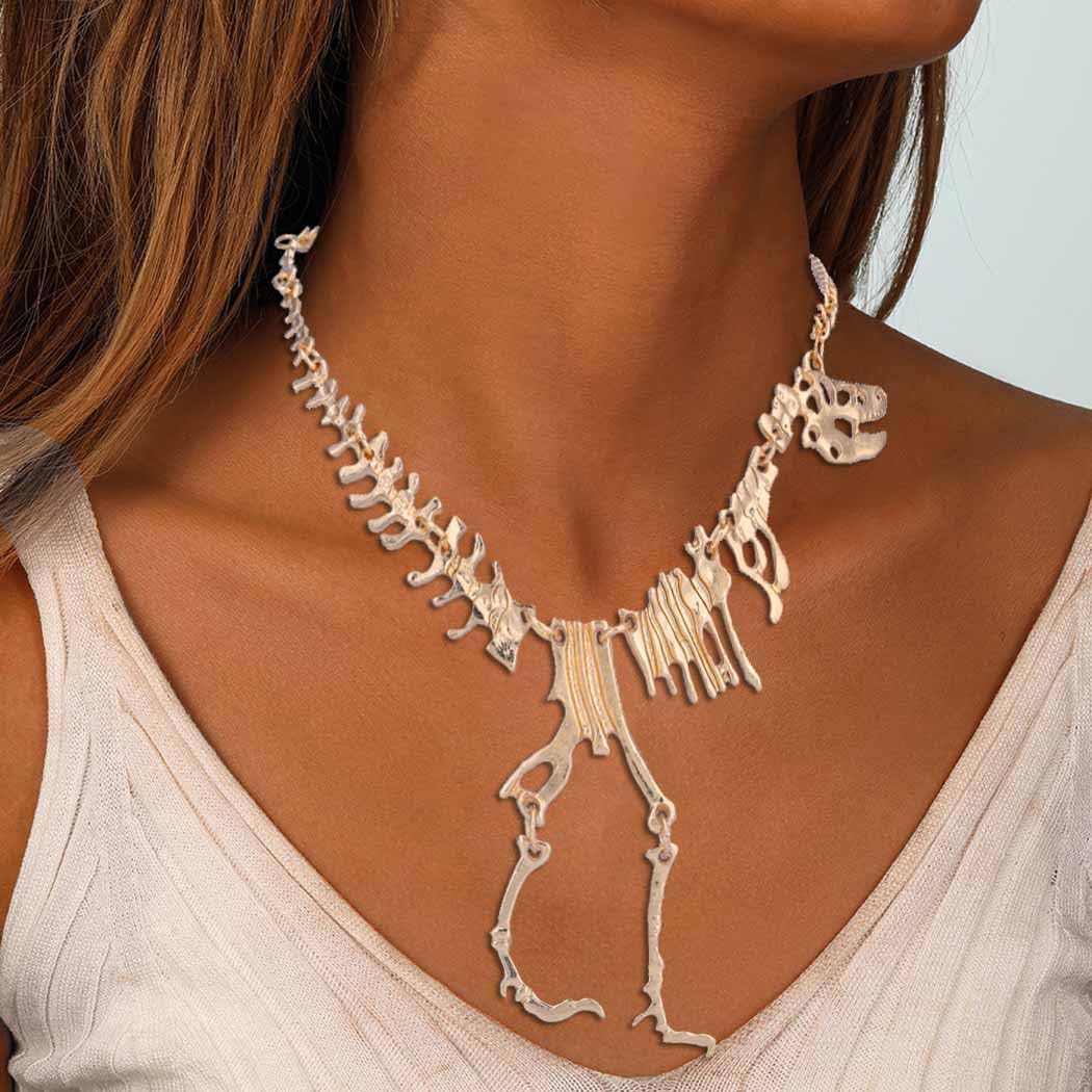 Punk Long Pendant Necklace Dainty Dinosaur Necklace Chain Fashion Gold Necklaces Halloween for Women
