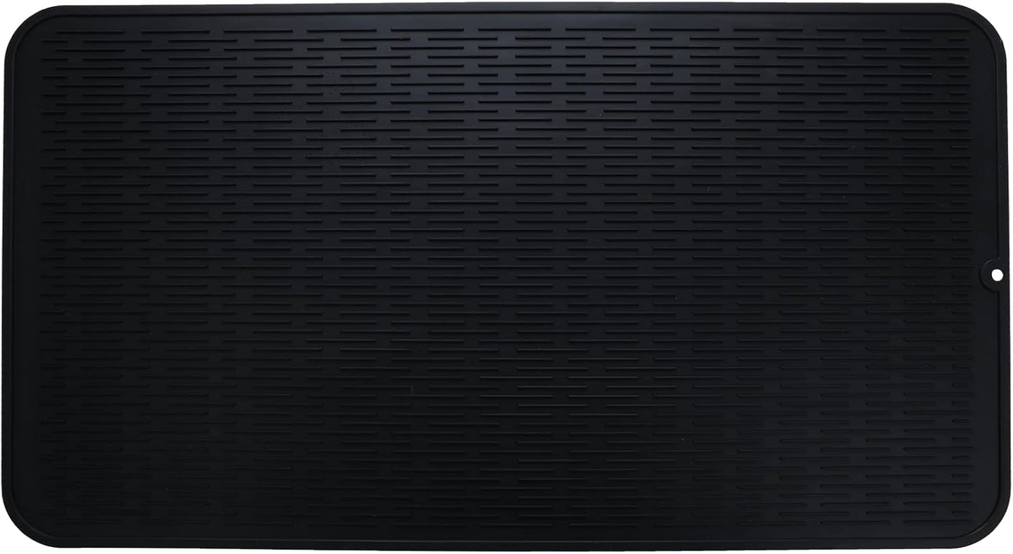 Silicone Dish Drying Mat for Multiple Usage,Easy clean,Eco-friendly,Heat-resistant Silicone Mat for Kitchen Counter or Sink,Refrigerator or Drawer Liner Black 4XL 32 inches x 18 inches