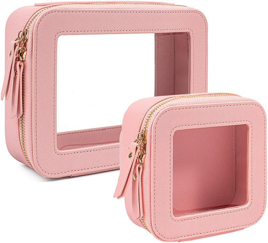 Travel Clear Makeup Bag Set, TSA Approved Cosmetic Bag Case with Zipper Portable Makeup Pouch Toiletry Bag Women Traveling Cosmetic Organizer Storage Bag Car Organizer Car Essentials for Women