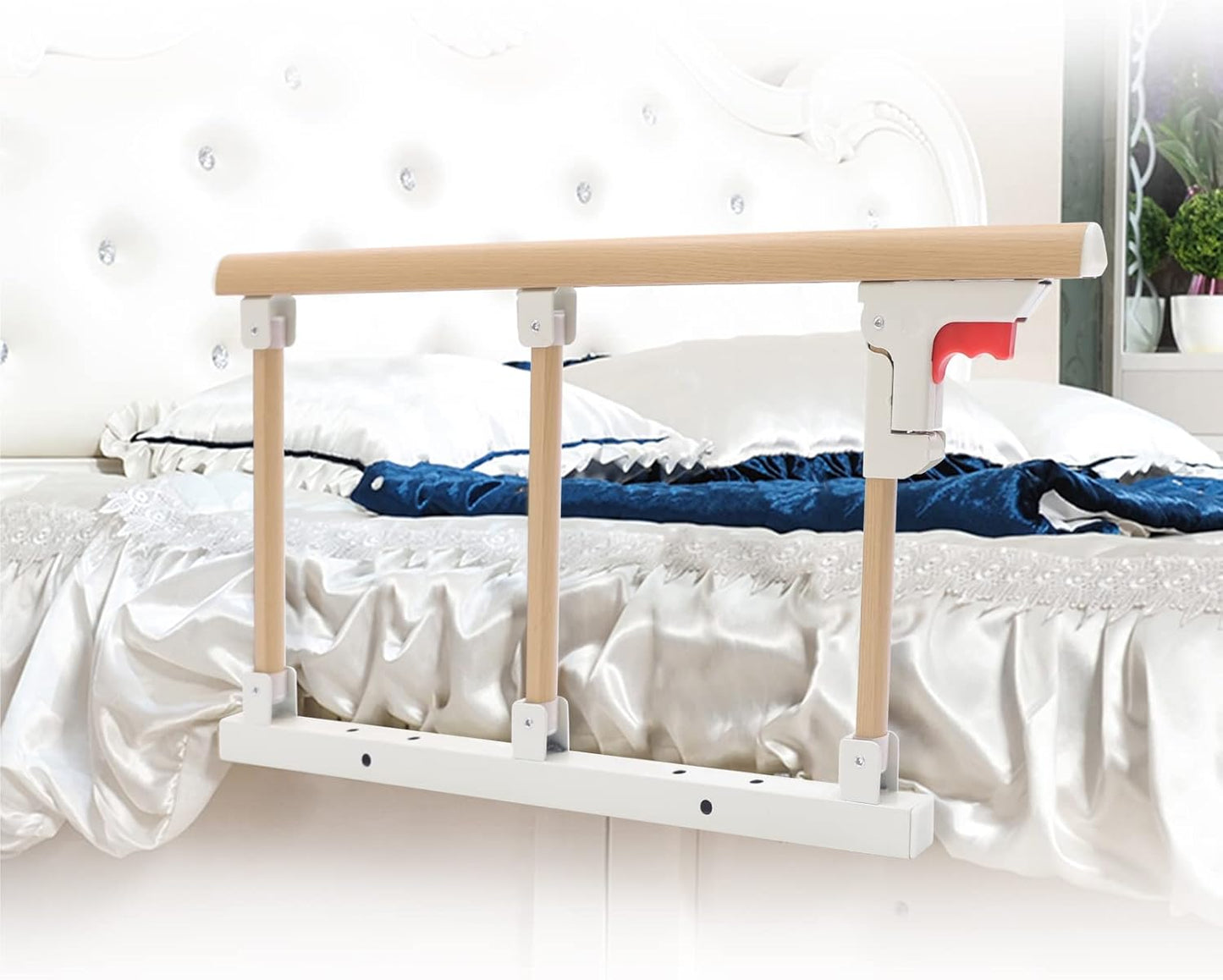 Bed Rail, Bedside Foldable Wooden Bed Assist Grab Bar - Easy to Assemble, Safety Frame for Seniors Care, Safe Handrail Available for Most of Bed Size Adjustable Bed Guard Support