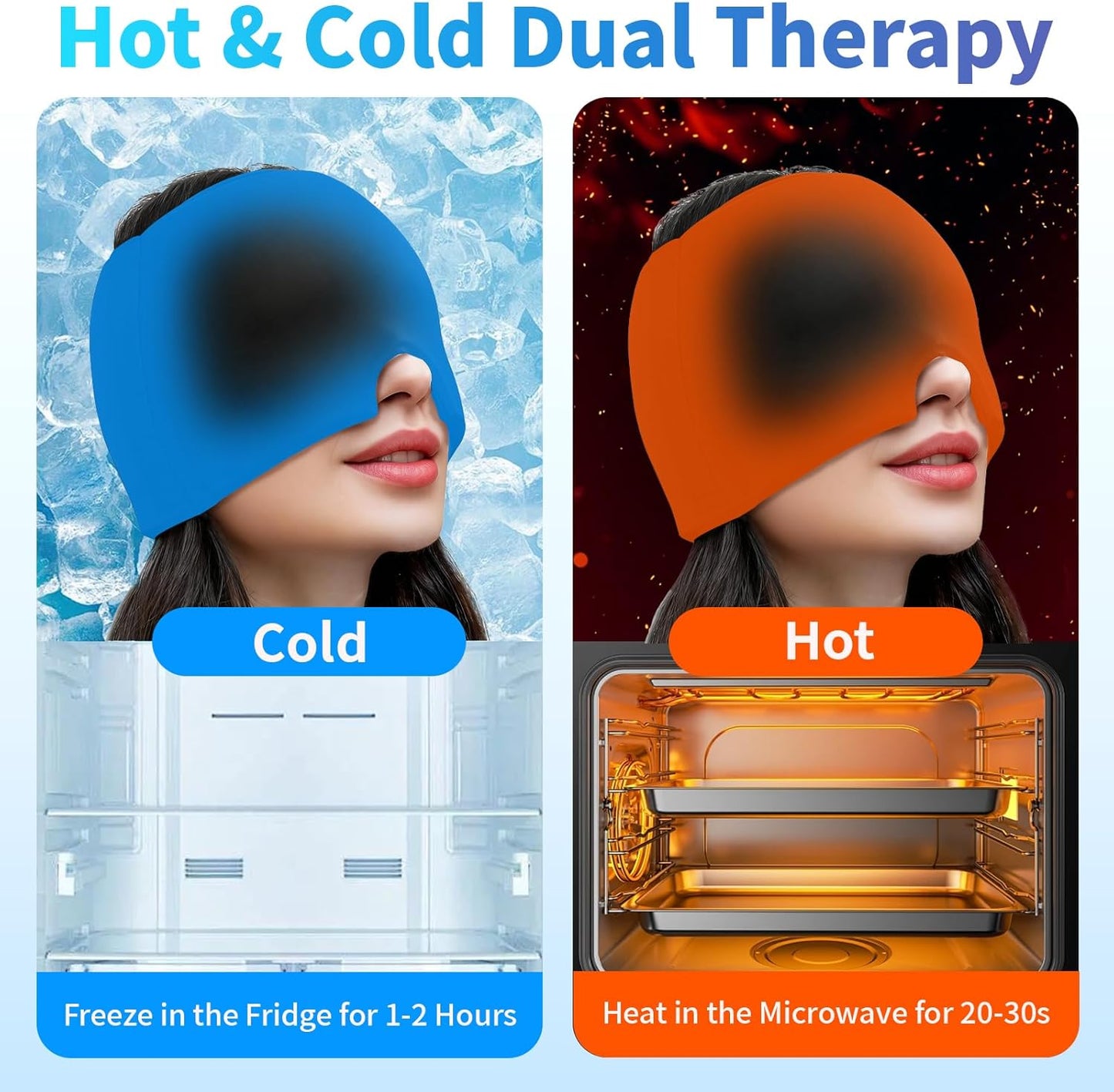 Migraine Relief Cap,Headache Relieve Cap,Black Flowers Reusable Gel Ice Head Wrap Cap for Tension,Stress,Hangover & Puffy Eyes.