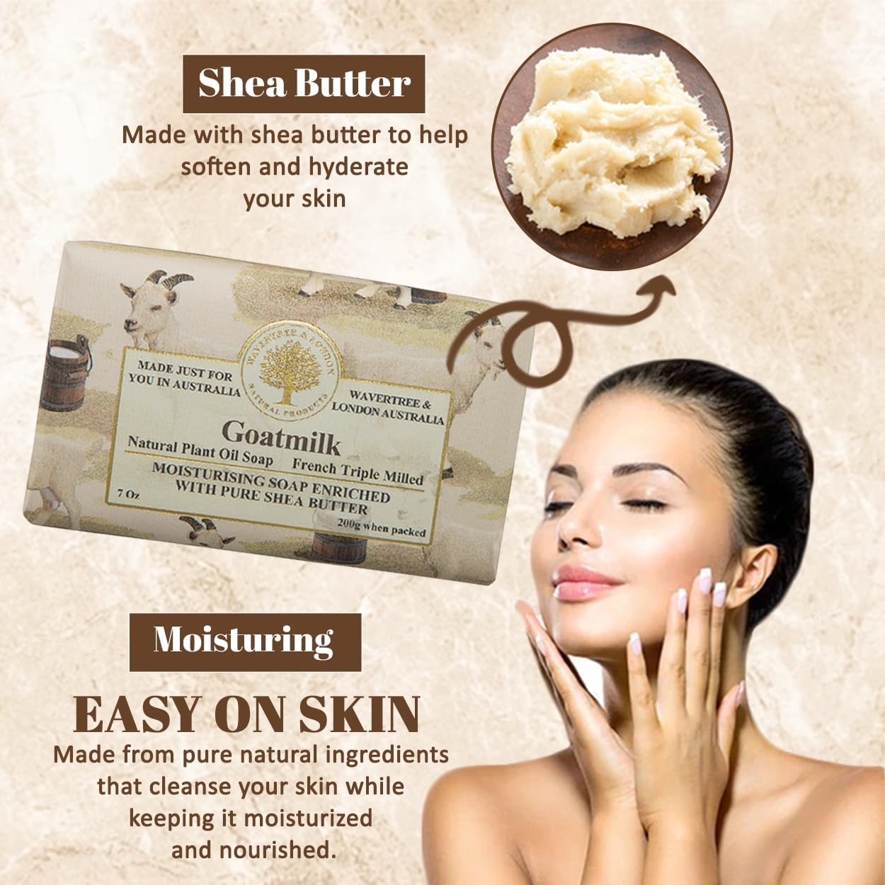 Wavertree & London Natural Goat Milk Soap Bars (1 Bar) – 7oz Individually Wrapped, French Triple Milled Moisturizing Bath Bar Soap Enriched with Shea Butter, Chemical-Free Sensitive Skin Bar Soap