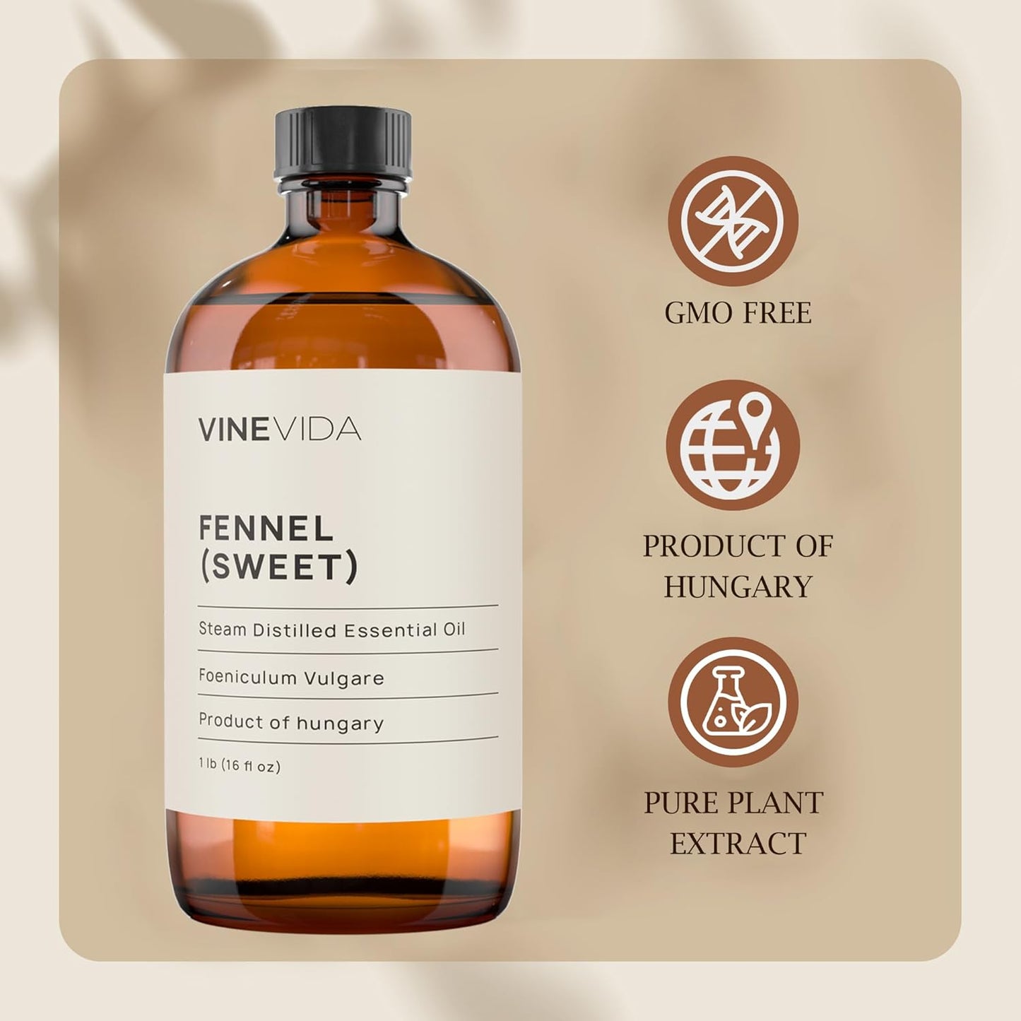 VINEVIDA Fennel Essential Oil - 16 oz - Undiluted - DIY Candle Scents - Bulk for Soap Making & Skin Safe