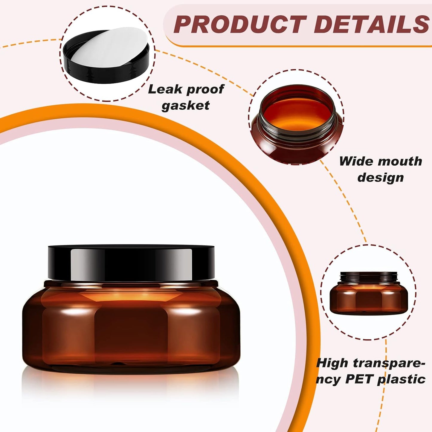 Tessco 48 Pcs Plastic Jars with Lids and Labels Body Scrub Jars Round Refillable Cosmetic Containers Empty Butter Travel Containers for Sugar Scrub Lotions Cosmetics Cream(5 oz,Brown)