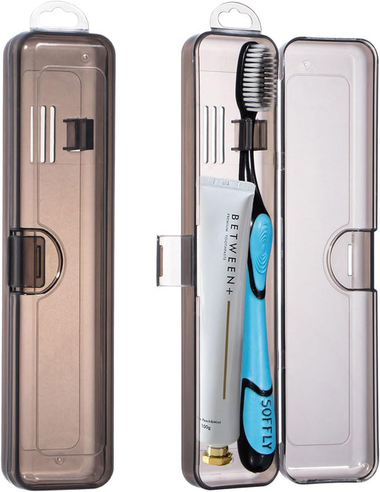 Toothbrush Travel Case 2 Pack, Clear Black Toothbrush Case Holder Travel Size Plastic Toothbrush Holder Toothpaste Storage Container Portable for Traveling, 7.87 x 1.85 x 1.18”