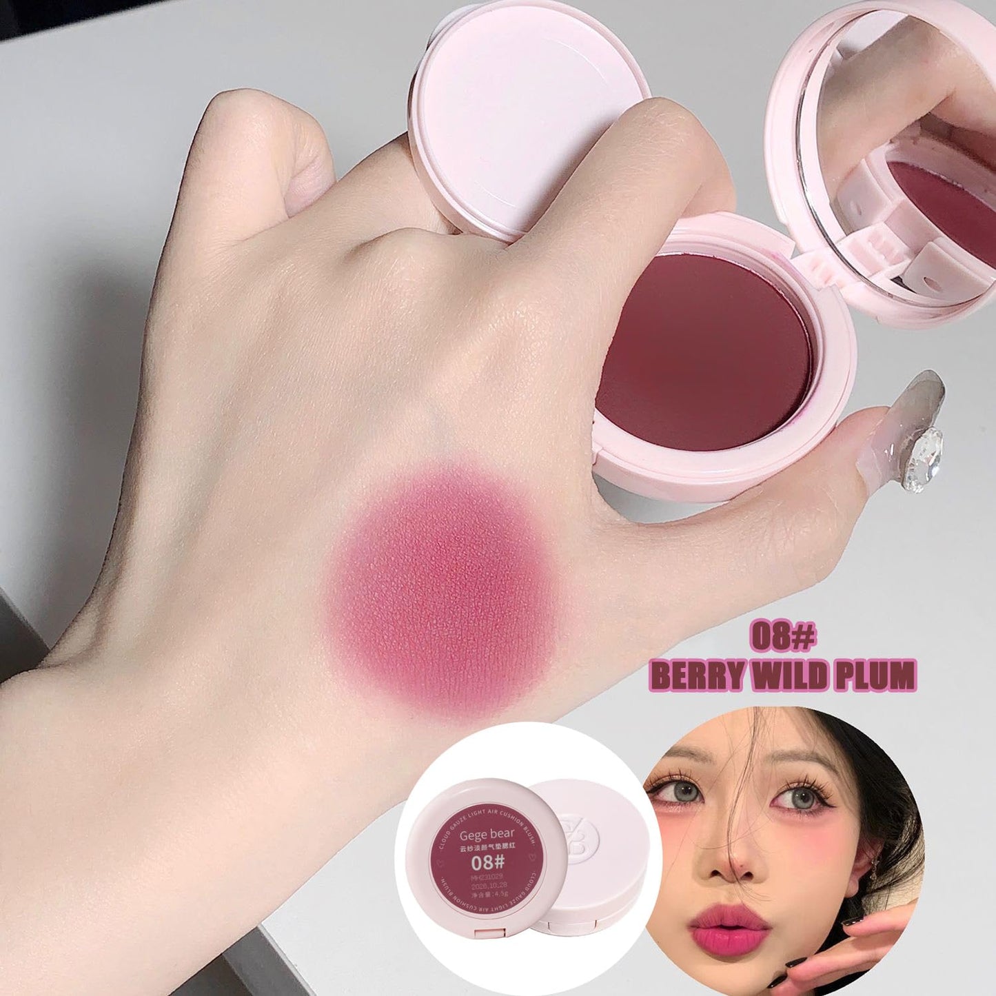 Air Cushion Blush,Wearing Skin Tint Blush Makeup for Cheeks,Smudge Proof, Natural-Looking, Dewy Finish,Easy to Apply and Create a Natural Flush