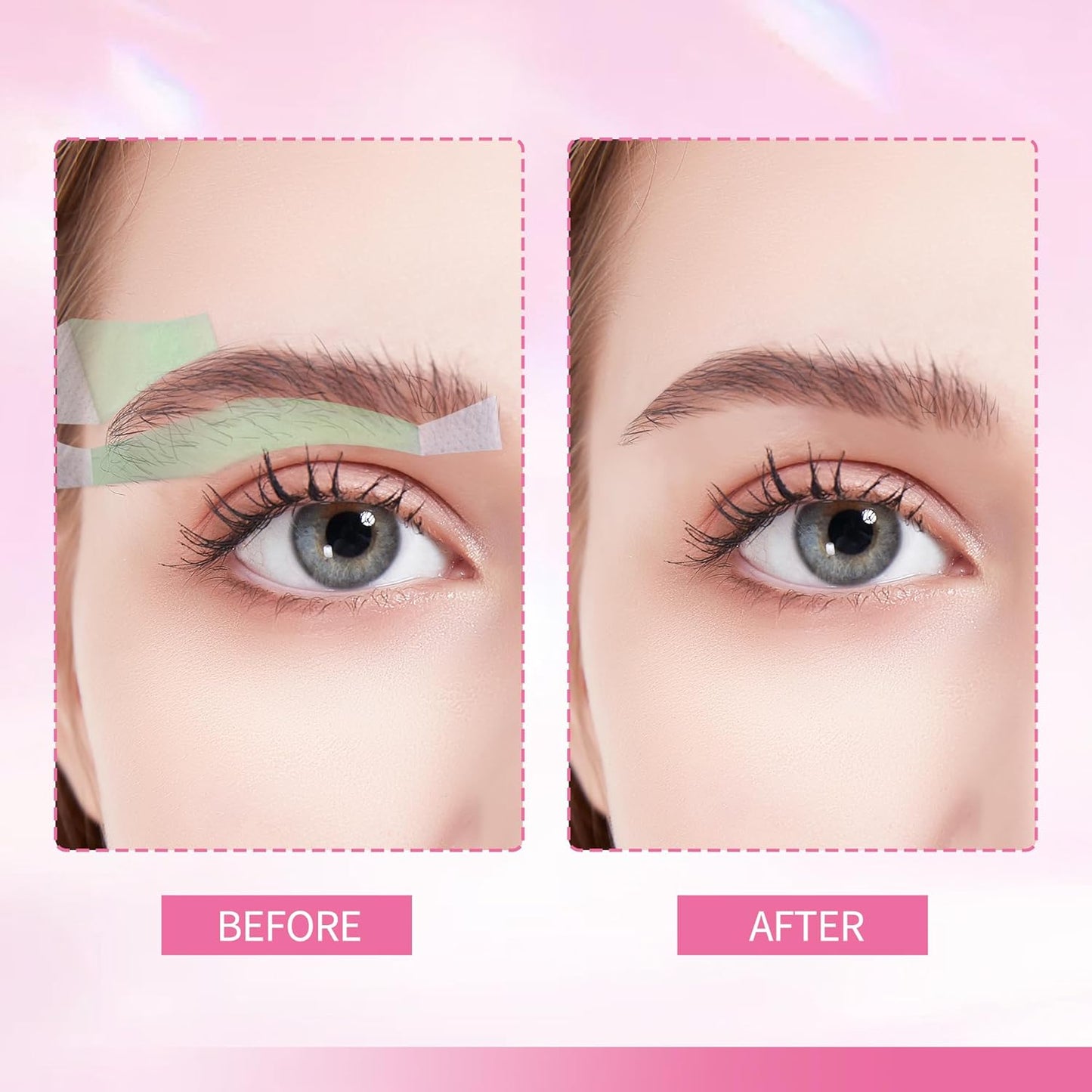 Beauty7 Fit Eyebrow Wax Strips Plus Volum, Pre-cut Facial Hair Removal, Lip Hair Removes, at Home Waxing 48 Strips, 6 Calming Oil Wipes, for All Skin Types Women