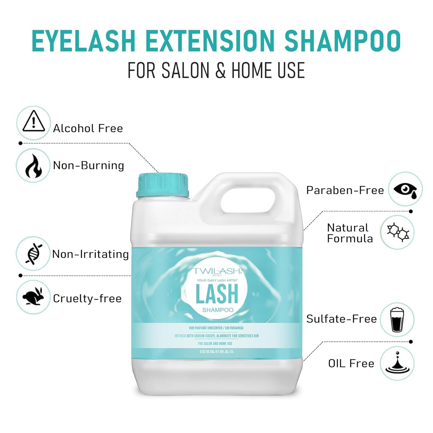 Lash Shampoo Bulk Upgraded Formula, Eyelash Cleanser for Extensions 2 Liters, Safe Makeup Remover, Non-irritating or Burning Eyelid Foaming Cleanser for Professional Salon and Home Use