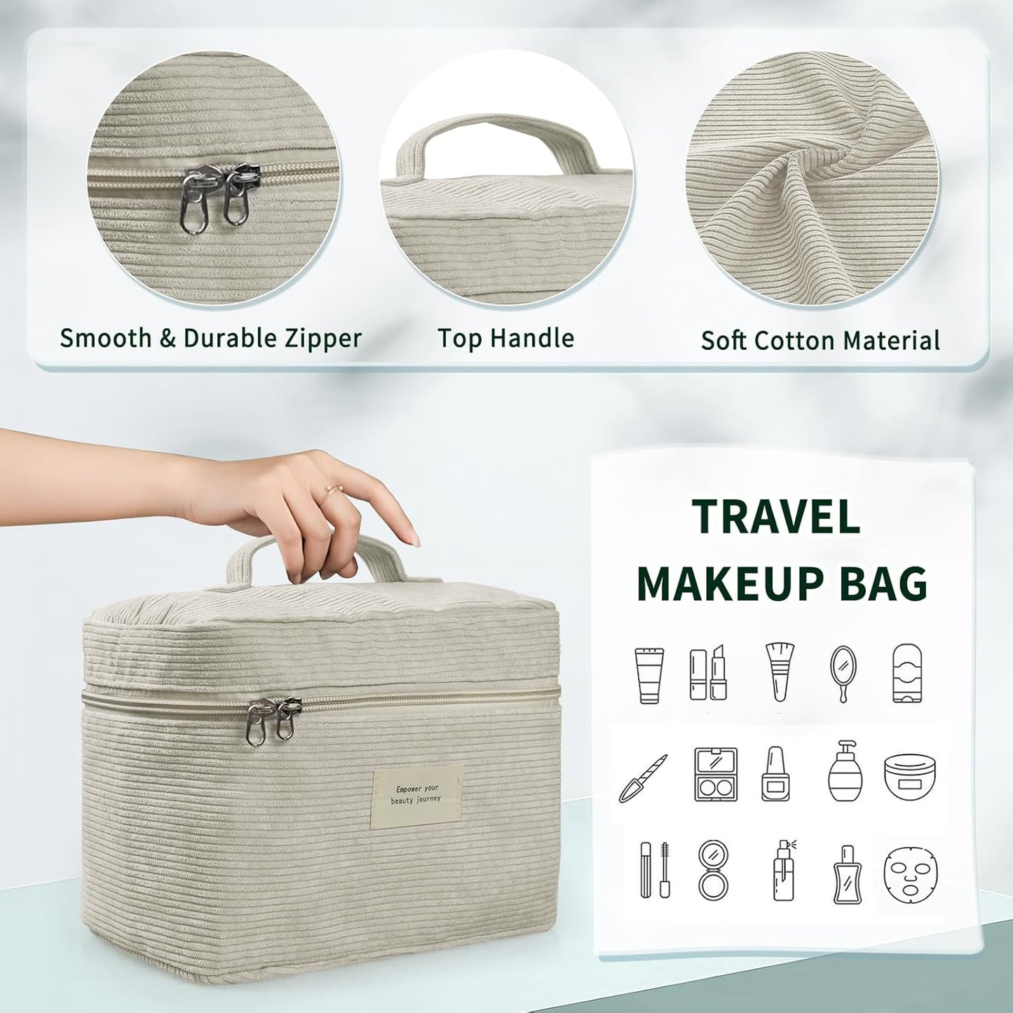 4 Pcs Makeup Bag for Women Corduroy Cosmetic Bag Aesthetic Cute Bags Multi Size Purse Pouch Travel Toiletry Bag Set Makeup Organizer with Zipper(BeigeCorduroy)