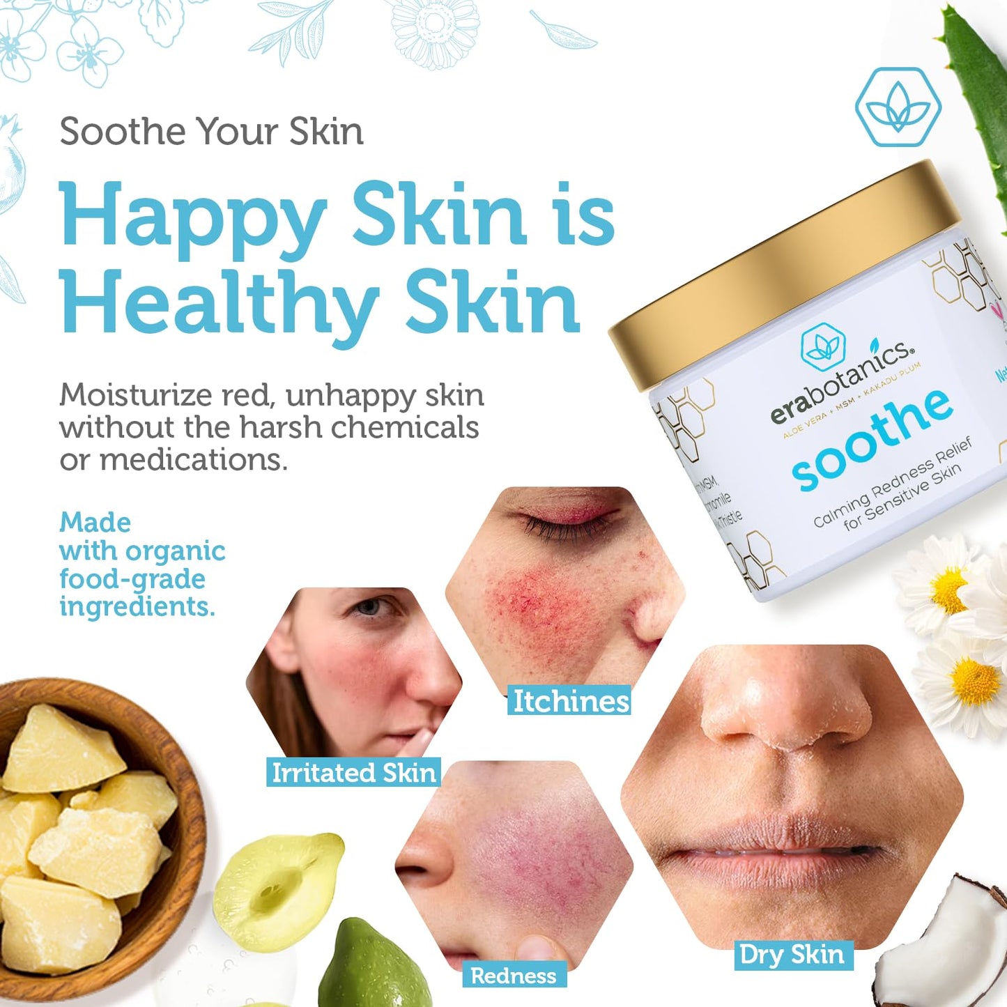 Era Organics Redness Relief Cream & Face Wash – Soothing Anti-Redness Moisturizer + Manuka Honey Face Wash for Sensitive Skin – Calming Face Care Bundle for Redness, Dryness & Irritation