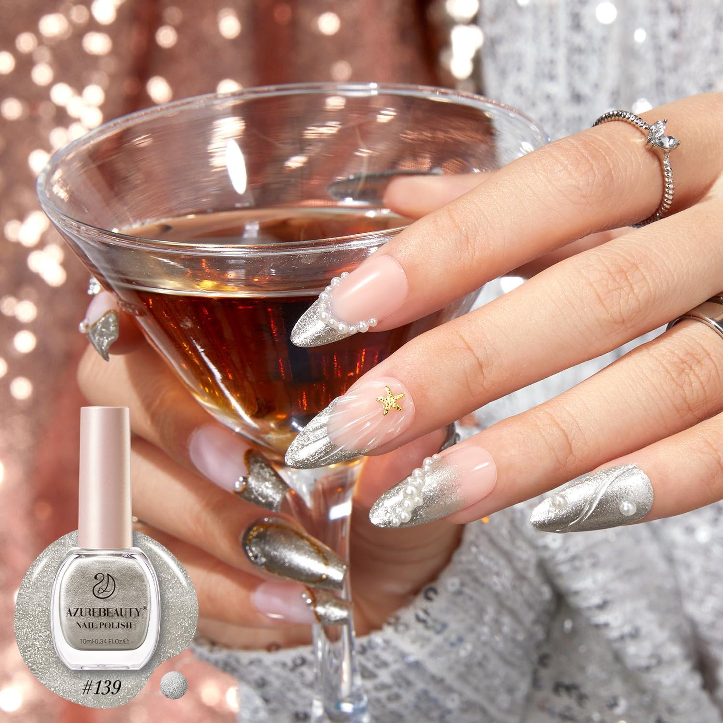 AZUREBEAUTY Silver Glitter Nail Polish Metallic Fast Drying Natural Shine Nail Lacquer Fingernail Polish Salon-Quality for Women 10ml