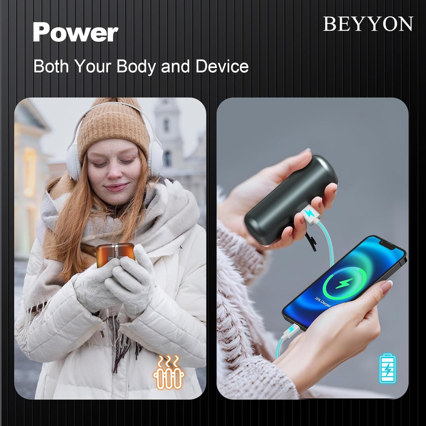 BEYYON Hand Warmers Rechargeable - Magnetic Electric Hand Warmer 2 Pack, 4 Levels Heat Up to 131℉ with LED Display, Portable Reusable Pocket Heater for Raynauds, Golf, Camping, Men, Women