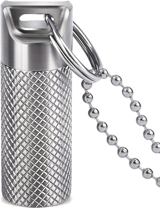 Opret Titanium Pill Container with Keychain & Necklace, Waterproof Pill Case for Emergency Aspirin & Nitroglycerin, Mini Pill Holder for Travel Purse Pocket EDC Accessory