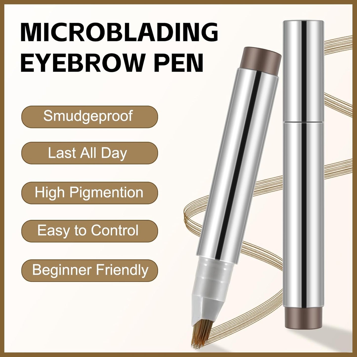 Boobeen 2pcs Brow Fection Eyebrow Pen，Liquid Microblading Eyebrow Pencils for Women，Angled Brush Waterproof Brow Pen for Hair-Like Strokes，Last All-Day，Beginner Friendly