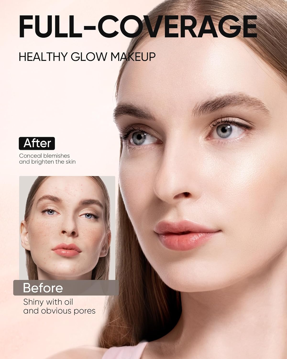 Full Coverage Cushion Foundation, Weightless, Skin Fit, Satin Glow Finish, Oil-Control Waterproof Foundation, Sweatproof Flawless BB Cream CC Korean Makeup Buildable