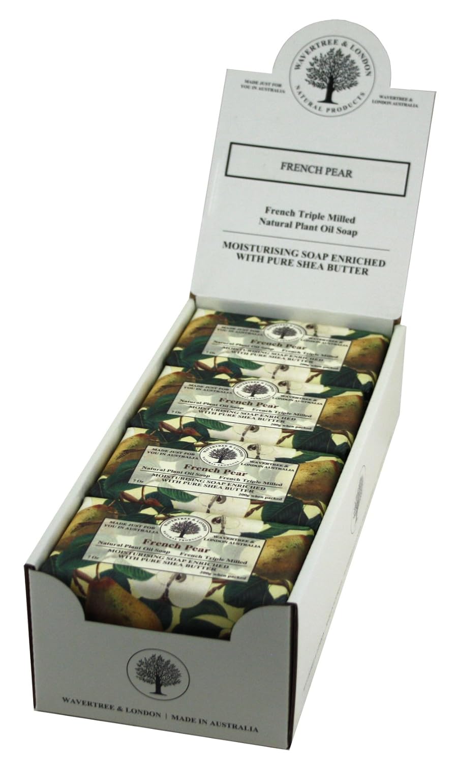 Wavertree & London French Pear Scented Natural Soap (8 Bars), 7oz Moisturizing French Triple Milled Soap Bars enriched with shea butter - Pure Plant Oil Bath & Body Bars for All Skin Types