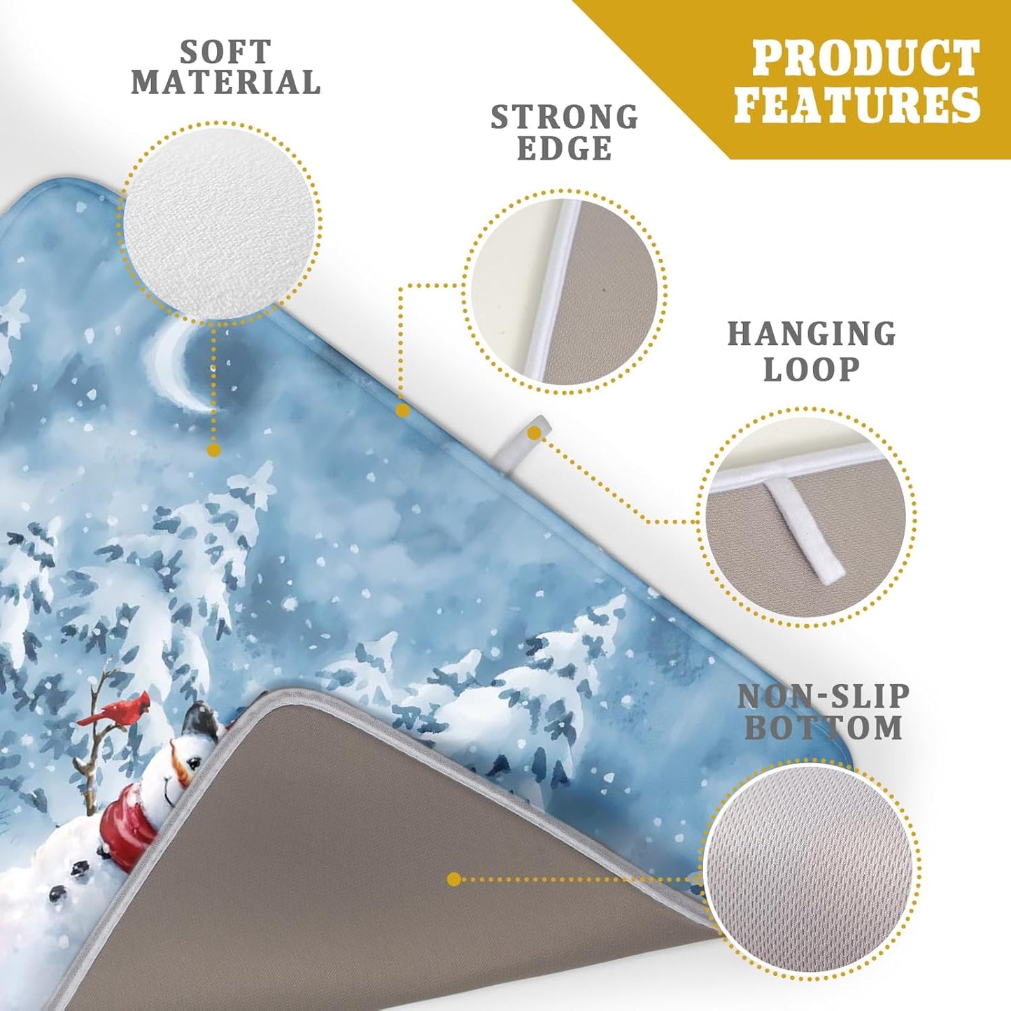 Blue Snowman Dish Drying Mat Winter Pine Tree Drainer Rack Mats 18x24 Inch Absorbent Fast Dry Dish Pad Protector Kitchen Counter Accessories