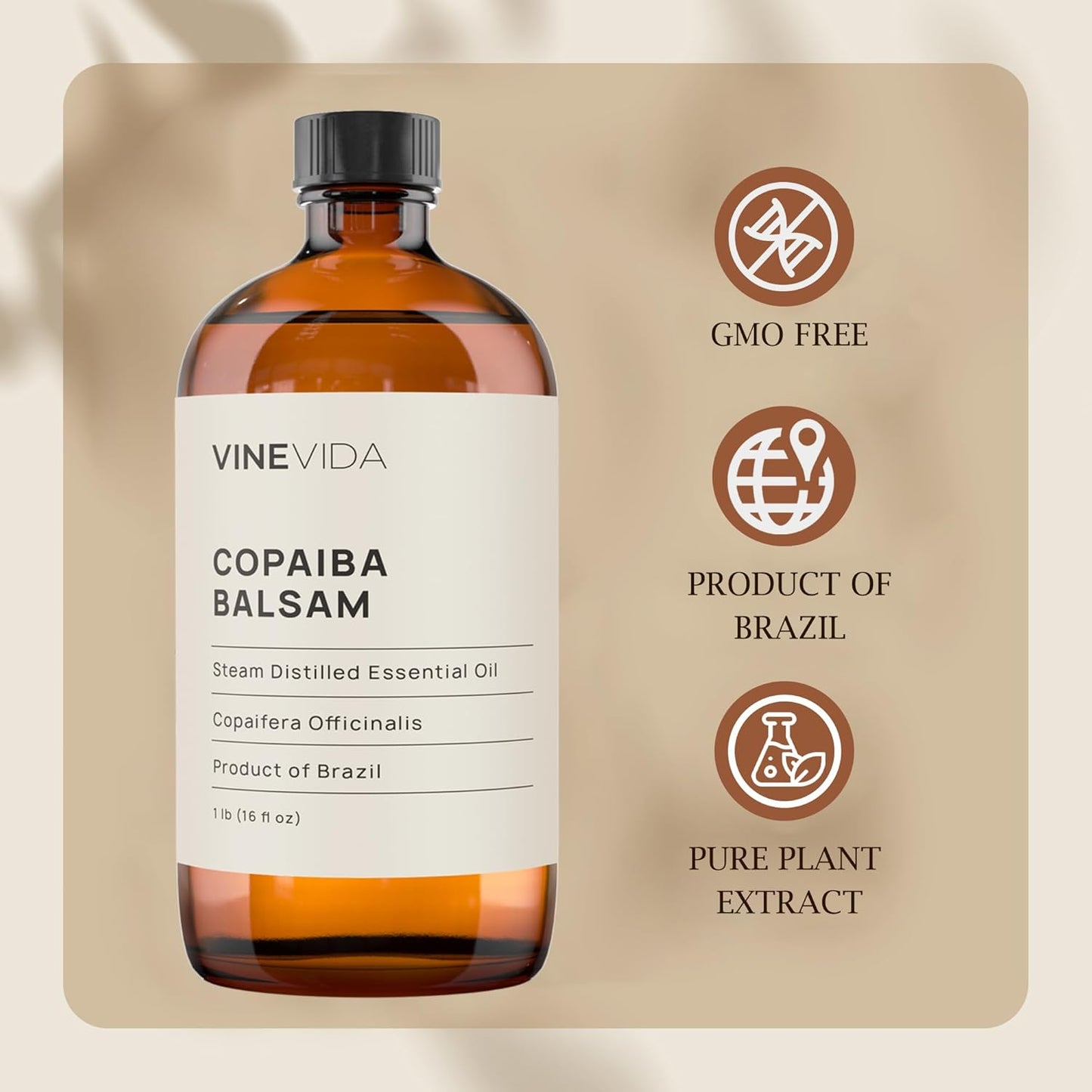 VINEVIDA Copaiba Balsam Essential Oil 16 oz - Undiluted Oil for Candlemaking & Soap Making - DIY Candle Scents