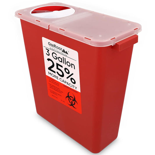 Oakridge Products Large Sharps Container for Home Use and Professional 3 Gallon (1-Pack) with Rotating lid, Biohazard Needle and Syringe Disposal, CDC Certified