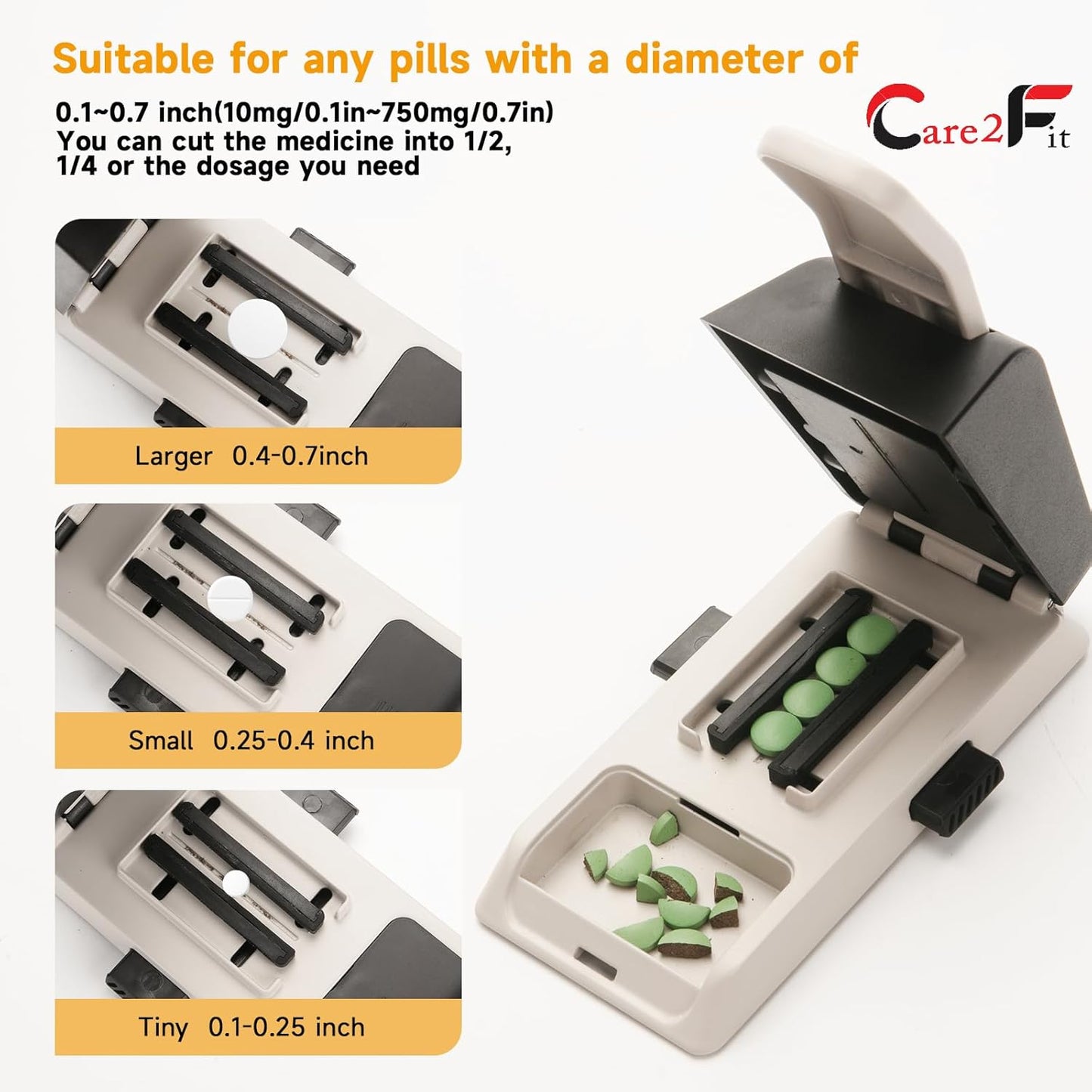 Auto Centering Pill Cutter Device, Pill Splitter Made of Aviation Aluminum Alloy with 402 Stainless Blade, Anti Cut Design,Ergonomic Operation Control,Designed in The USA (White)